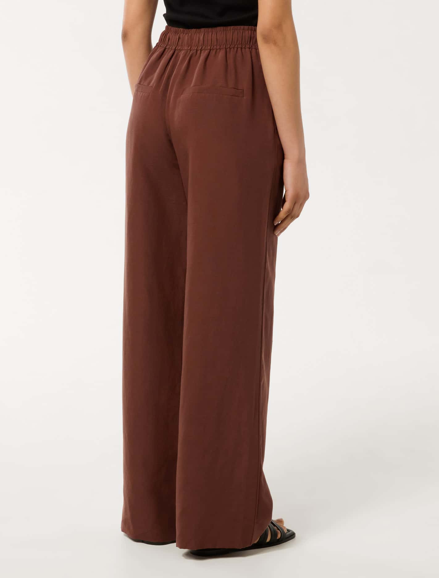 Phoebe Petite Linen Wide Leg Pant Rich Chocolate
