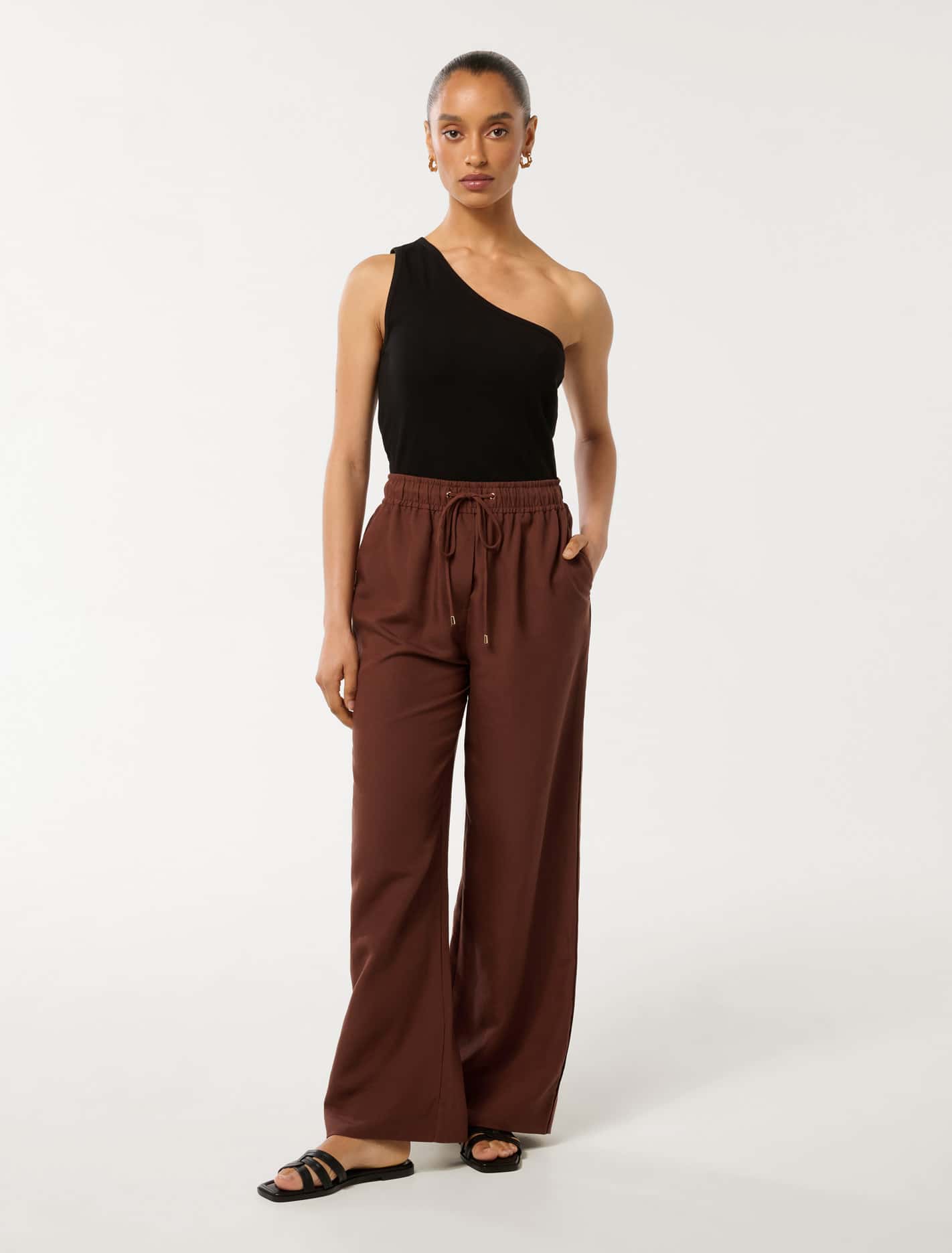 Phoebe Petite Linen Wide Leg Pant Rich Chocolate
