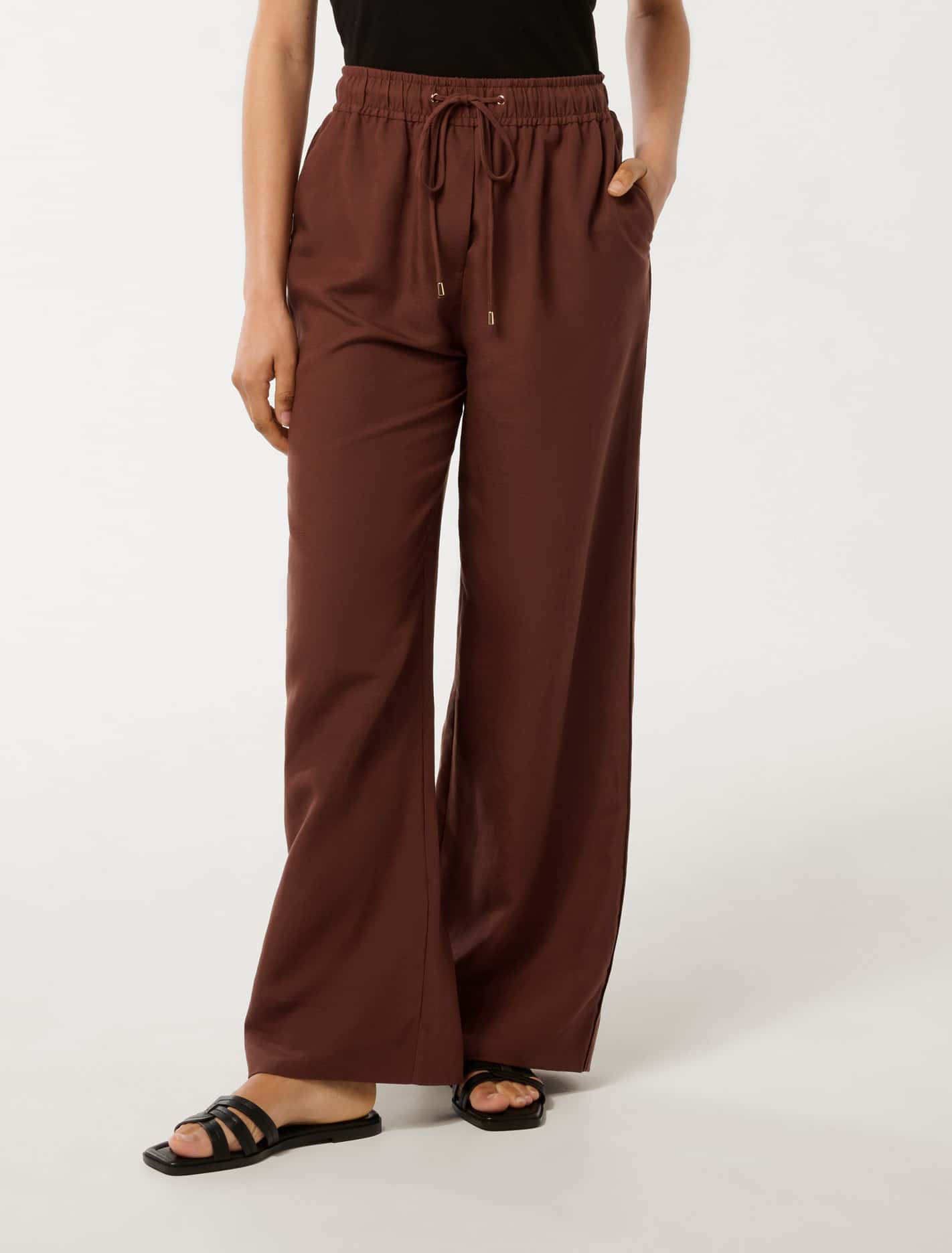 Phoebe Petite Linen Wide Leg Pant Rich Chocolate