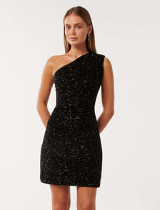 Rosalia Sequin Mini Dress Black