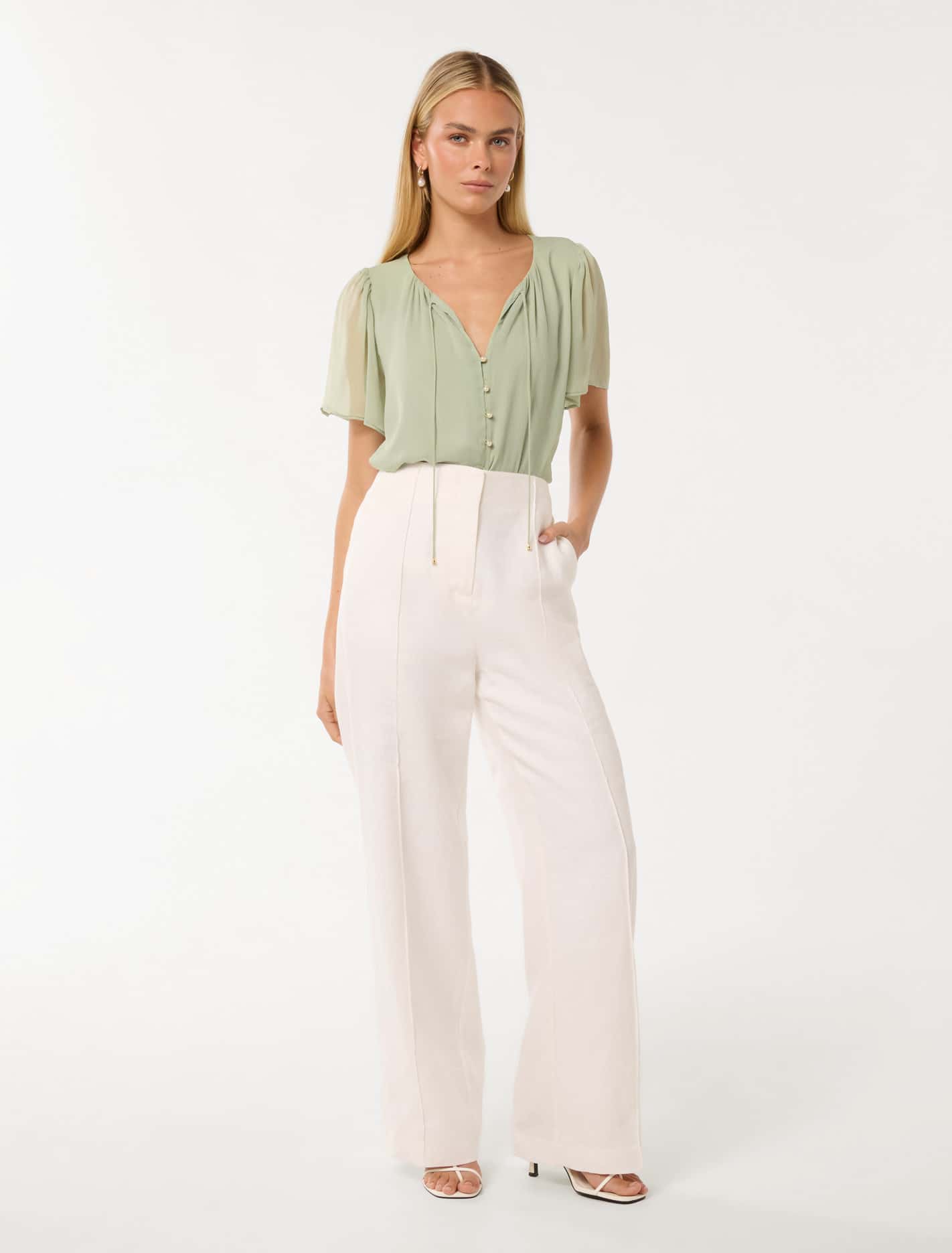 Alba Button Front Blouse Aqua Grey