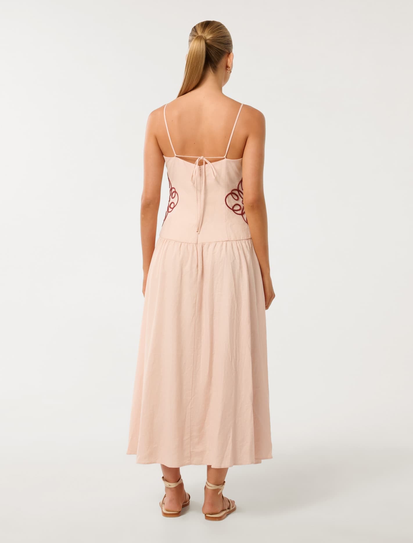 Arabelle Applique Linen Midi Misty Pink