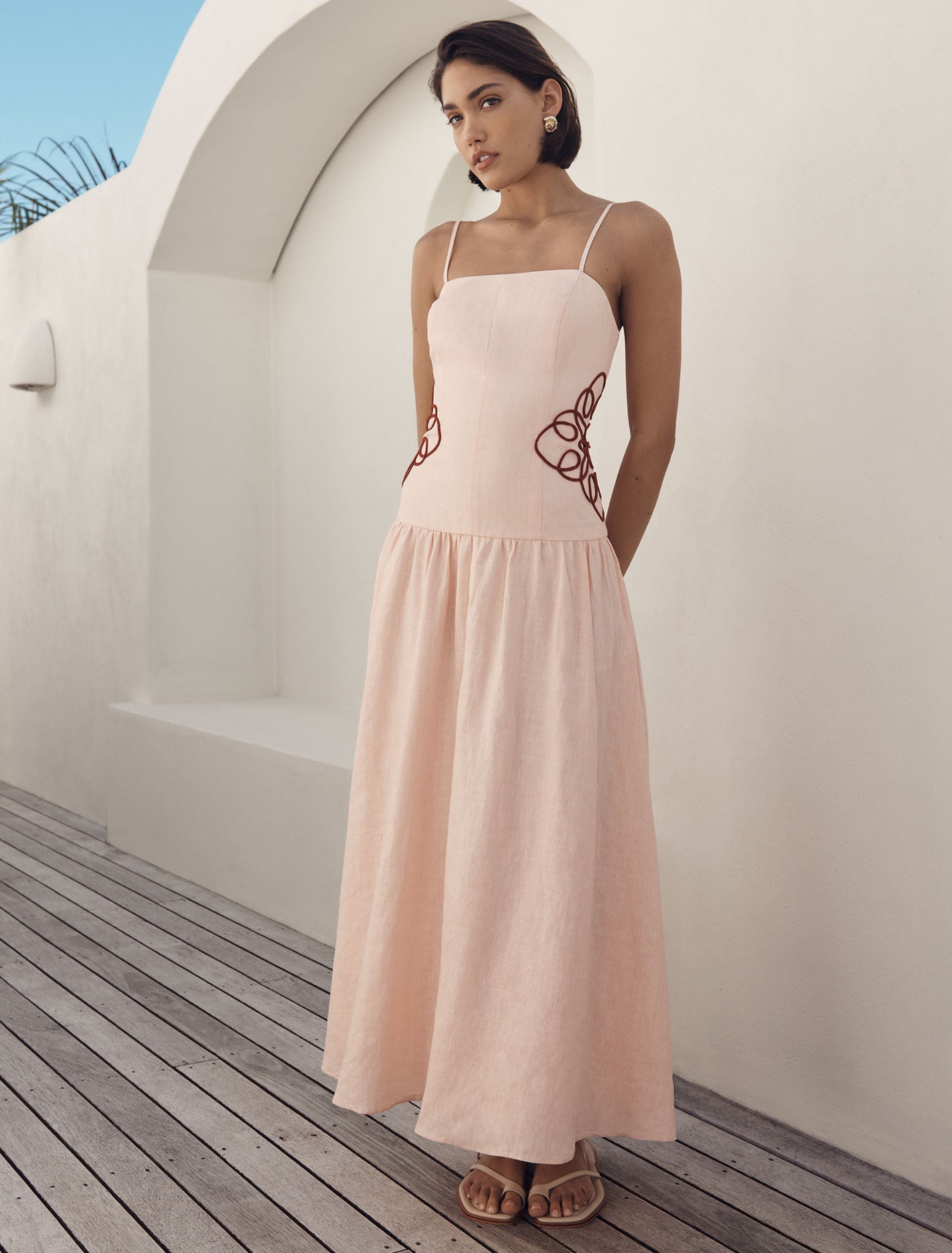Arabelle Applique Linen Midi Misty Pink