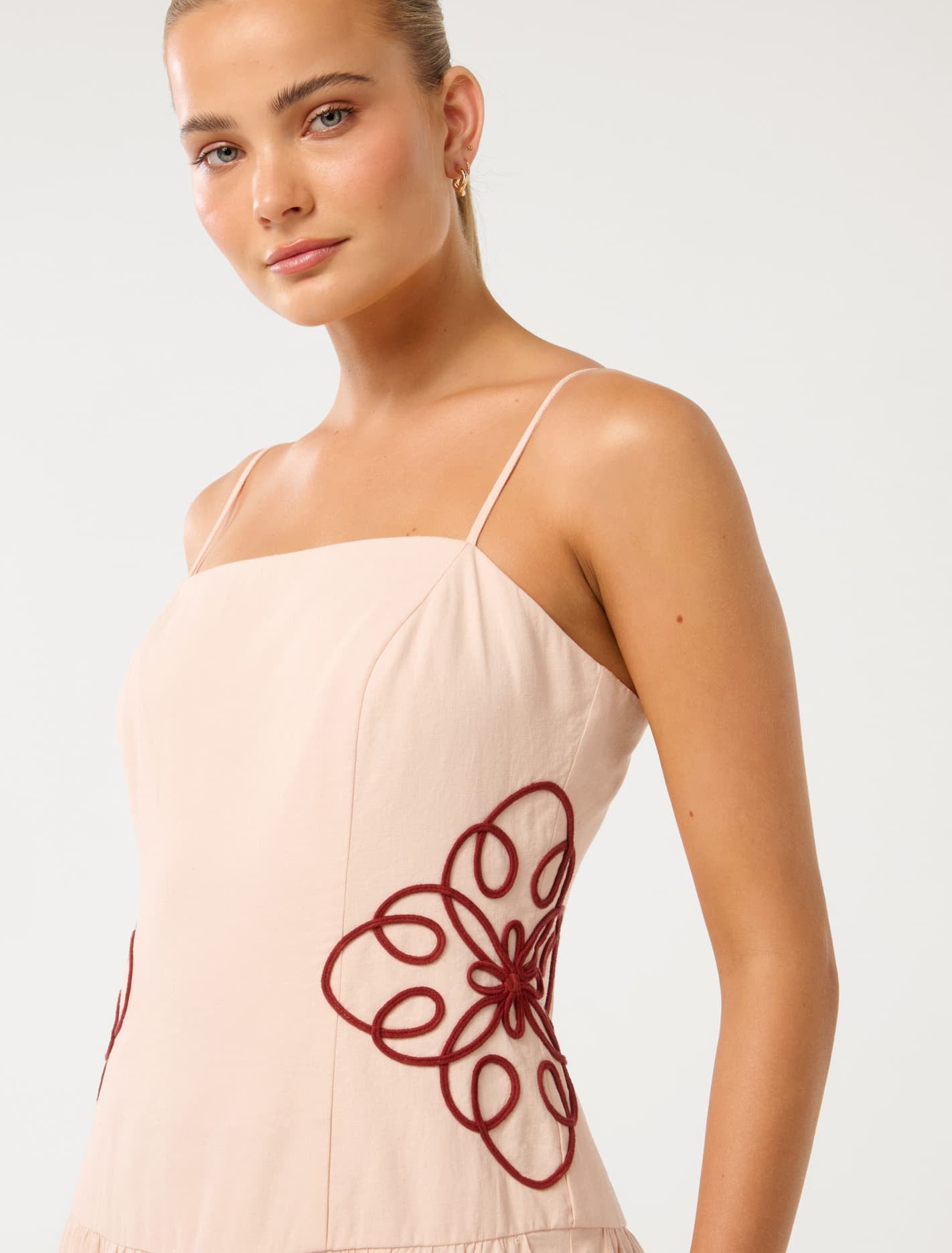 Arabelle Applique Linen Midi Misty Pink