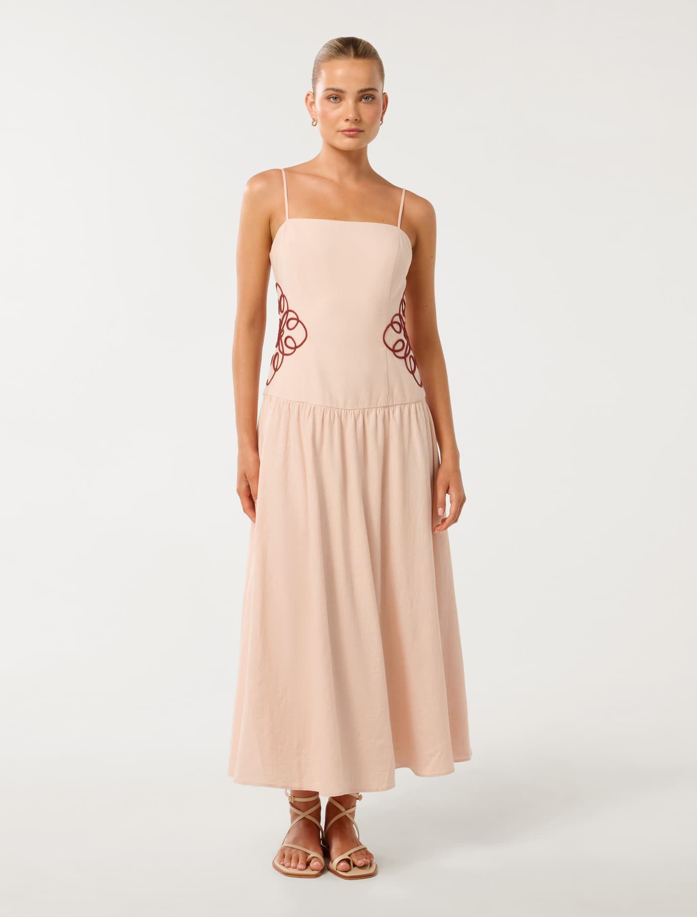 Arabelle Applique Linen Midi Misty Pink