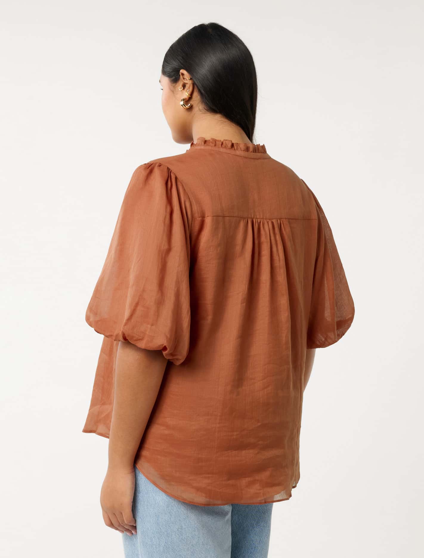 Paloma Curve Puff Sleeve Blouse Mocha Bisque
