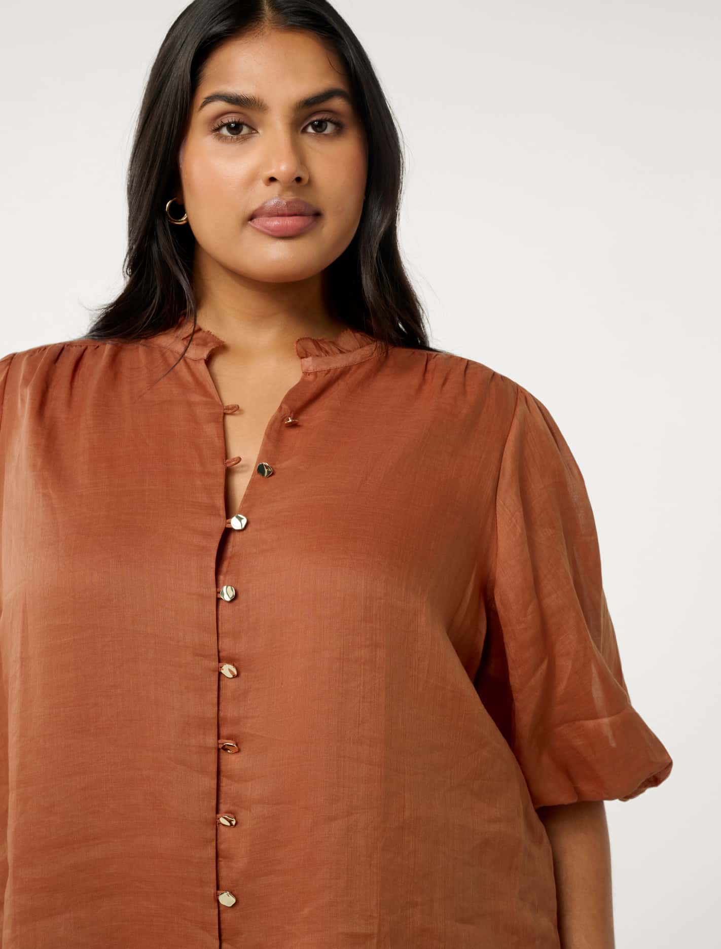Paloma Curve Puff Sleeve Blouse Mocha Bisque