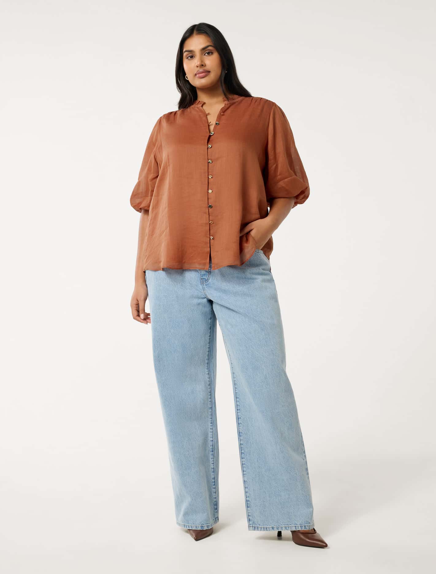 Paloma Curve Puff Sleeve Blouse Mocha Bisque