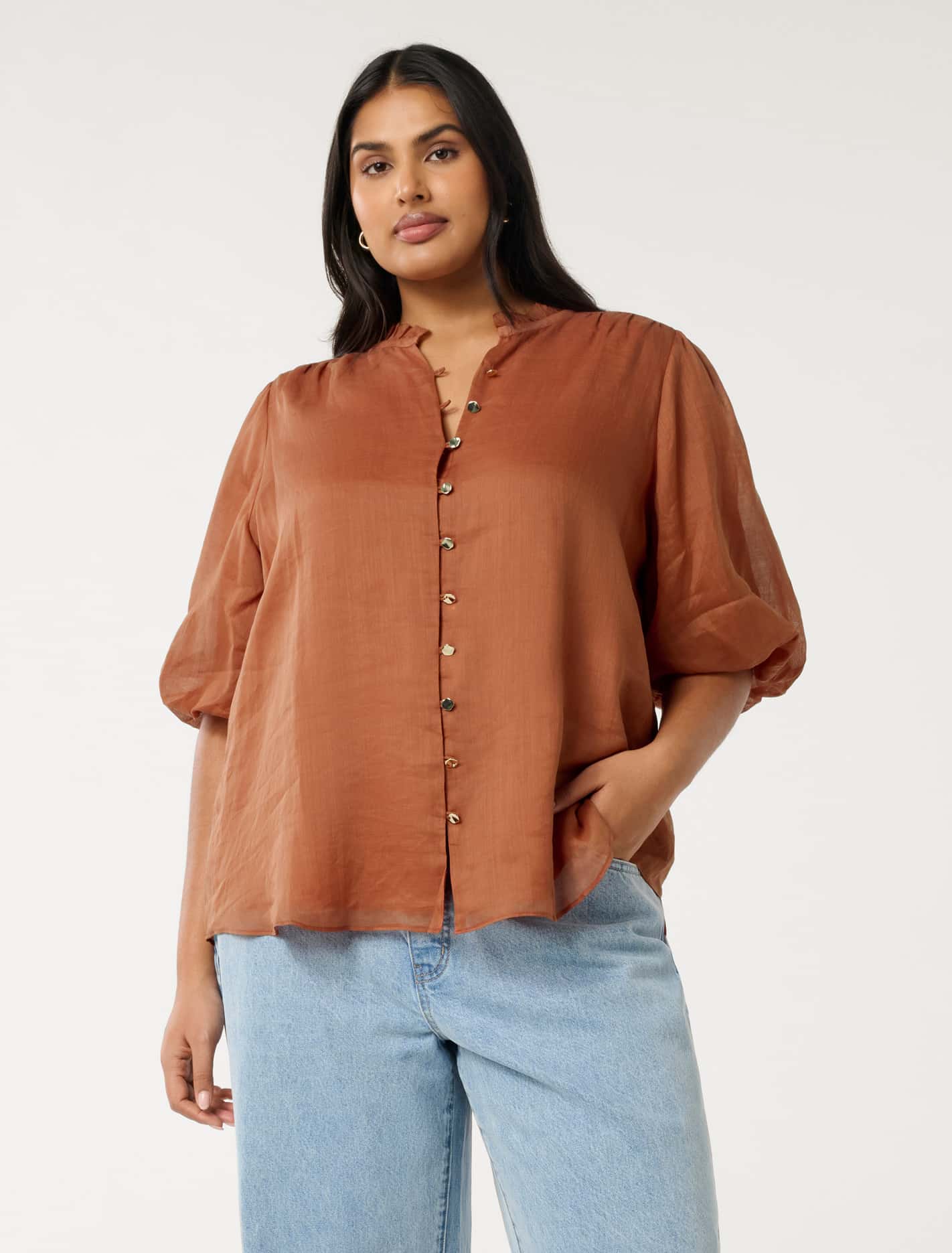 Paloma Curve Puff Sleeve Blouse Mocha Bisque