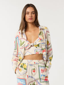Annie Tie Front Top Amalfi Postcards Co-ord