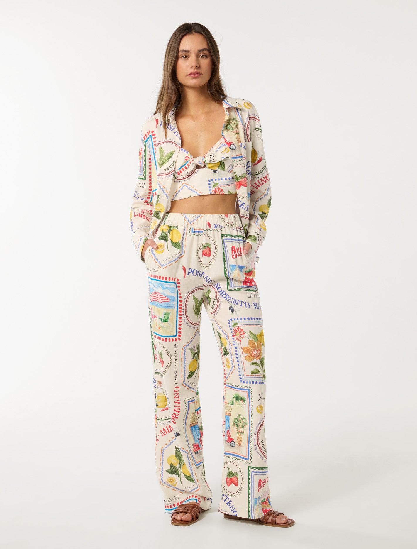 Annie Tie Front Top Amalfi Postcards Co-ord