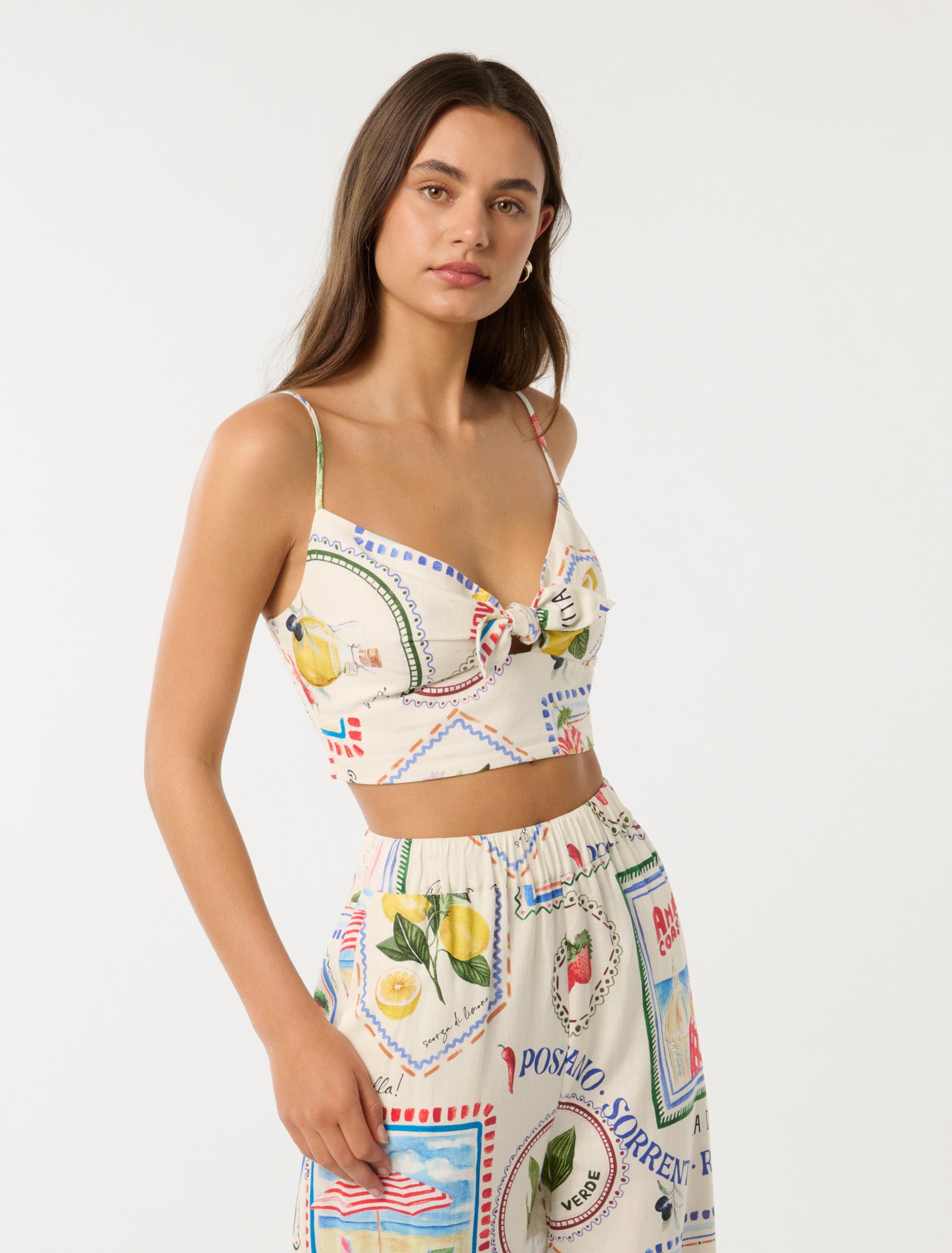Annie Tie Front Top Amalfi Postcards Co-ord