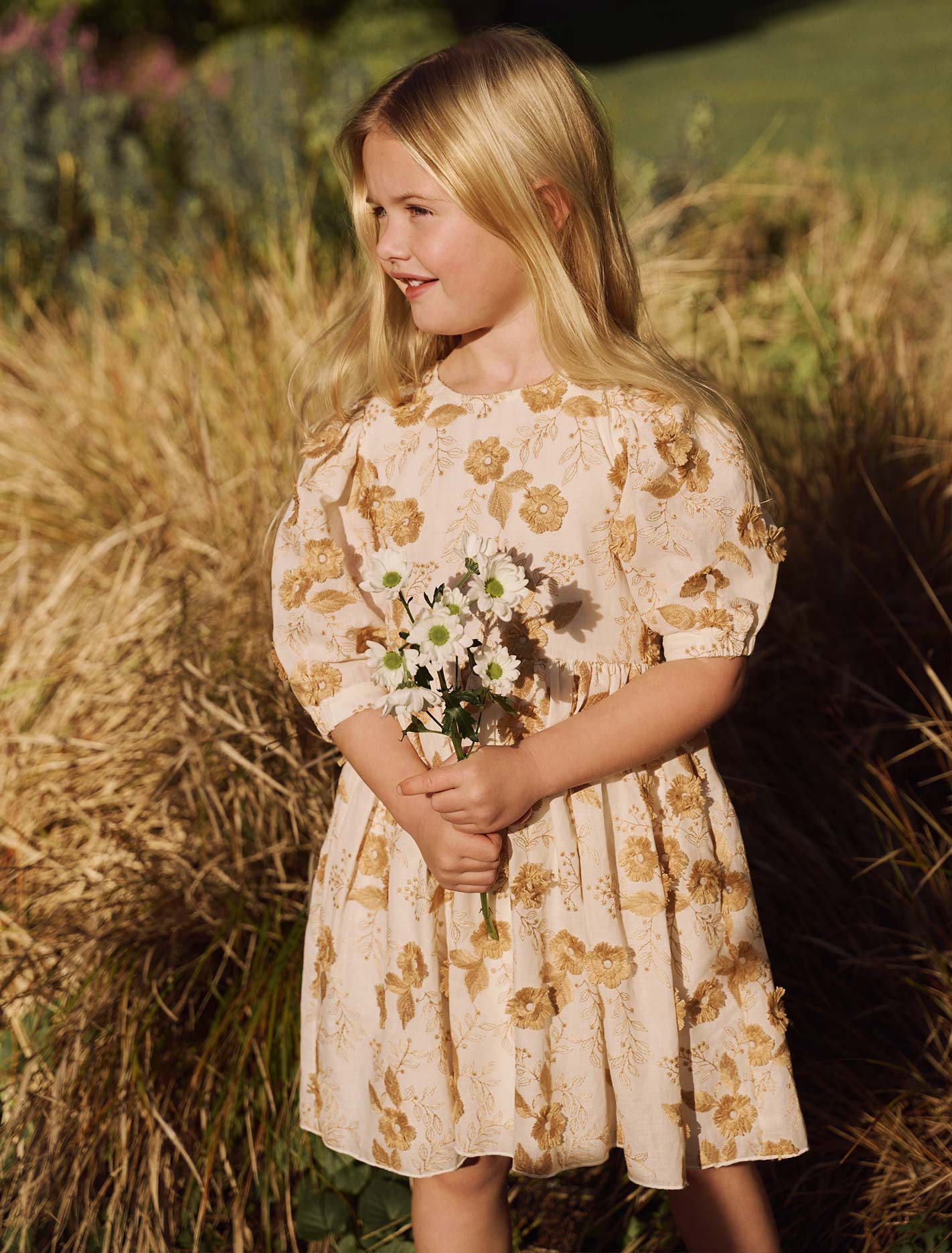 Camille Puff Sleeve Girls Dress Honey Yellow