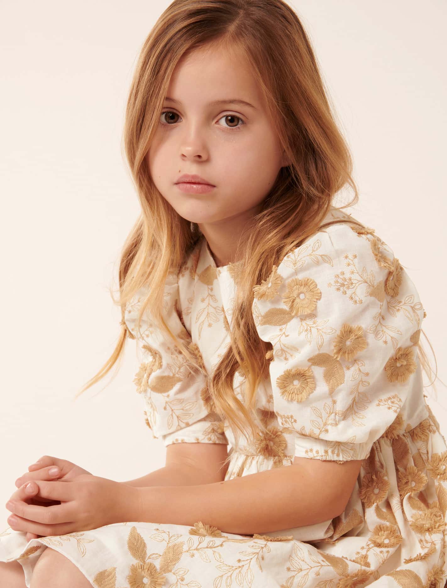 Camille Puff Sleeve Girls Dress Honey Yellow