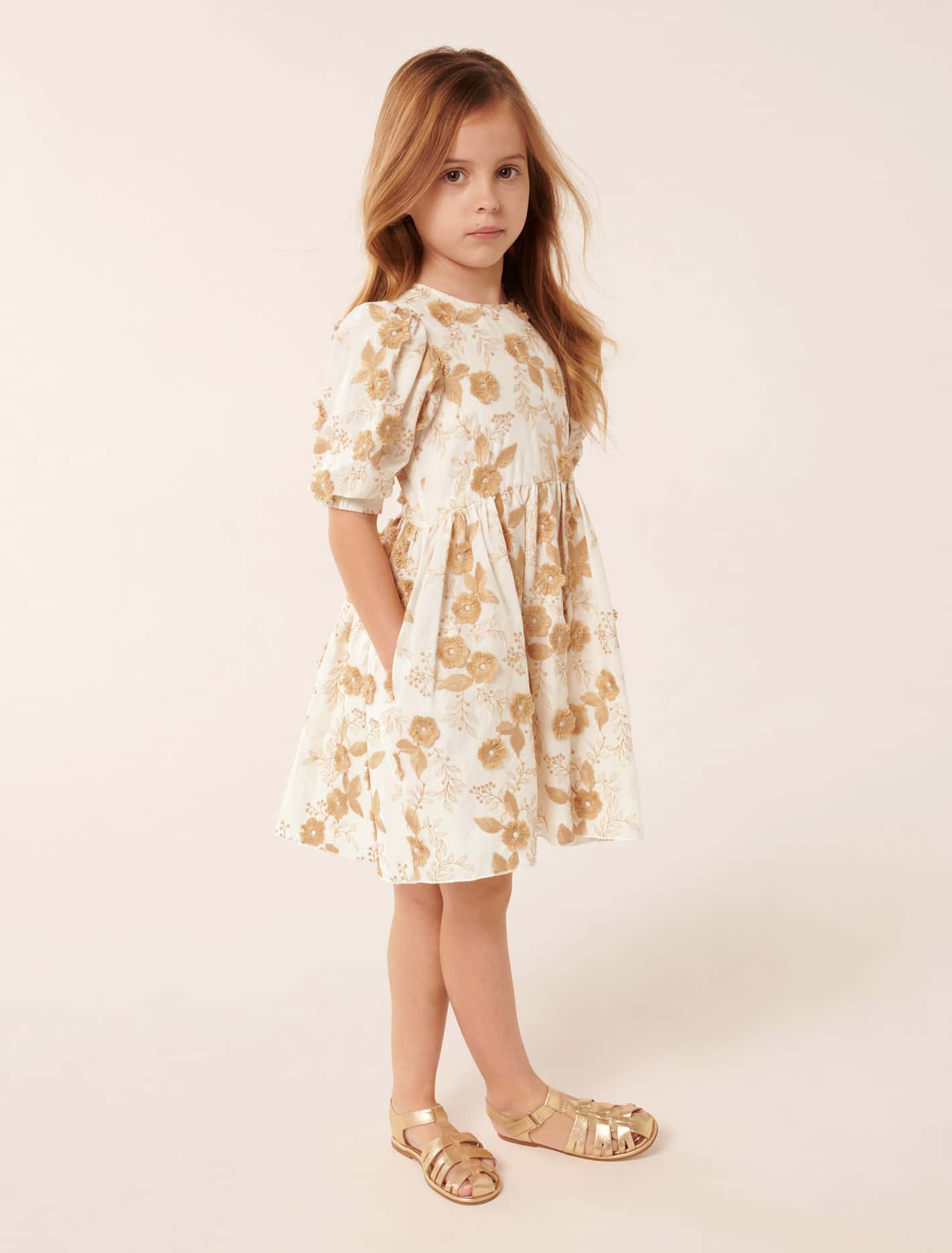 Camille Puff Sleeve Girls Dress Honey Yellow