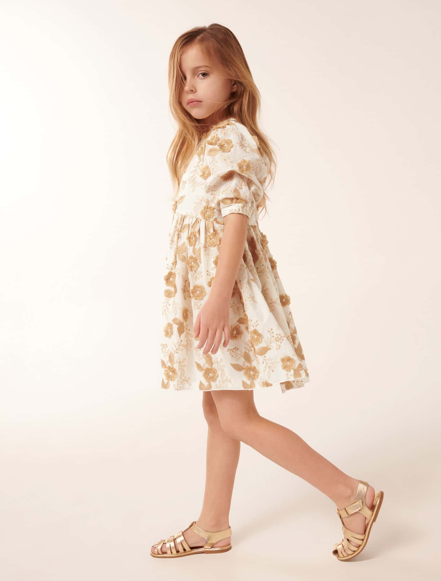 Camille Puff Sleeve Girls Dress Honey Yellow