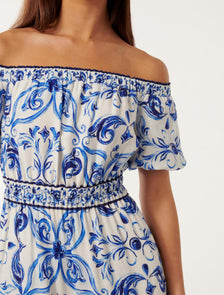 Ravenna Off-Shoulder Tiered Midi Dress Sardinia Tile