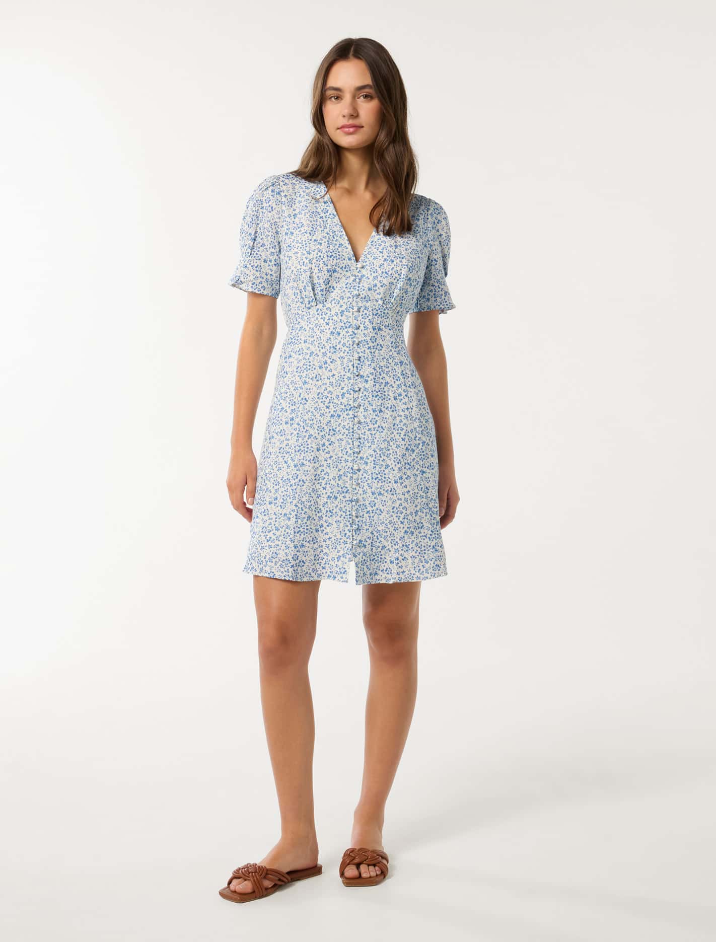 Saffron Printed Mini Sun Dress Blue Park Ditsy