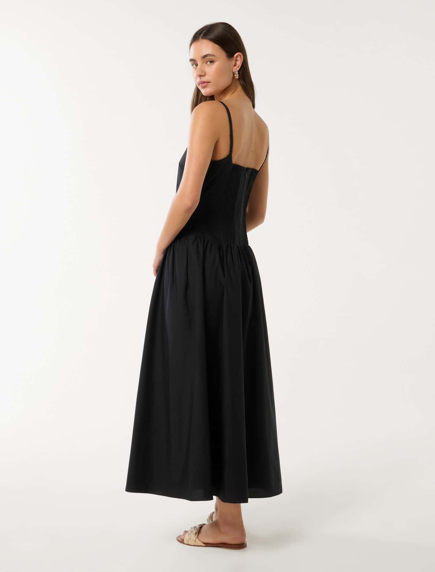 May Square-Neck Midi Dress Black