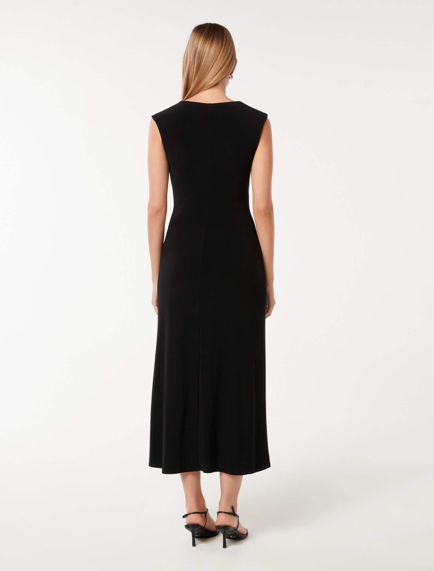 Carrie Draped Bodycon Midi Dress Black