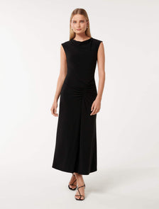 Carrie Draped Bodycon Midi Dress Black