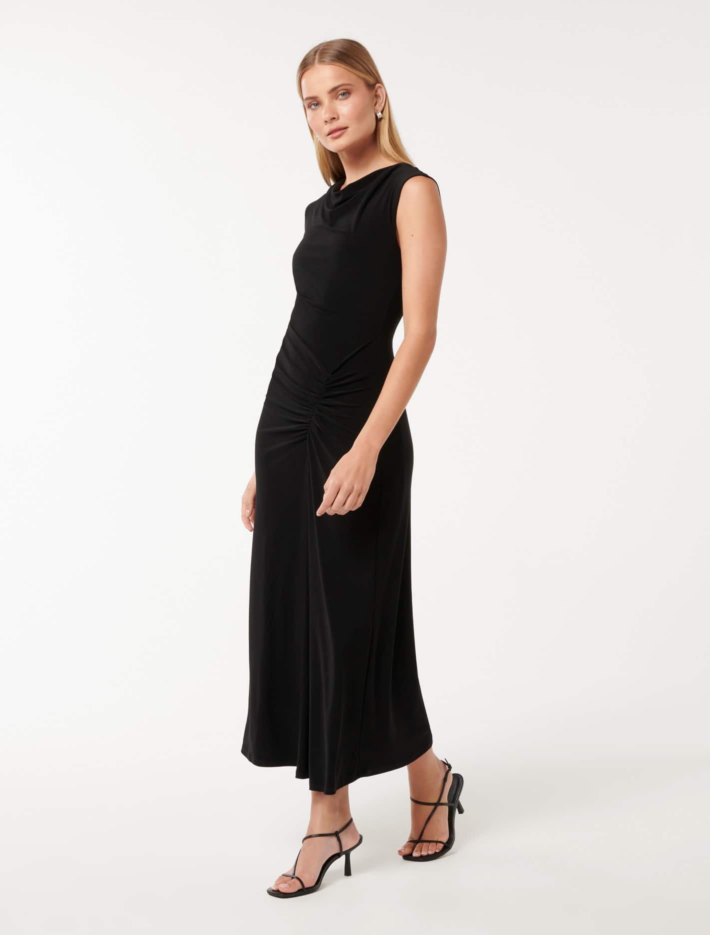 Carrie Draped Bodycon Midi Dress Black
