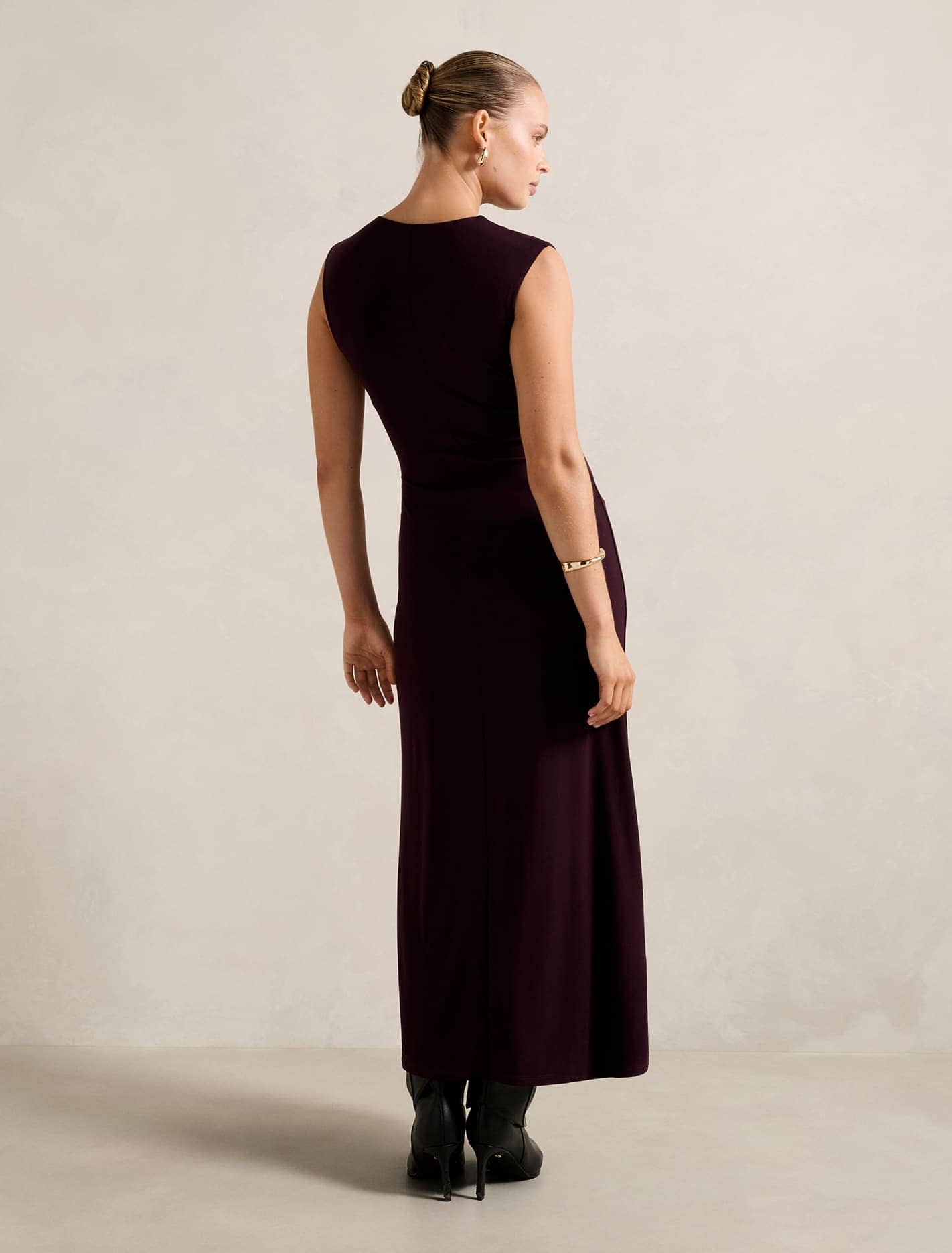 Carrie Draped Bodycon Midi Dress Plum
