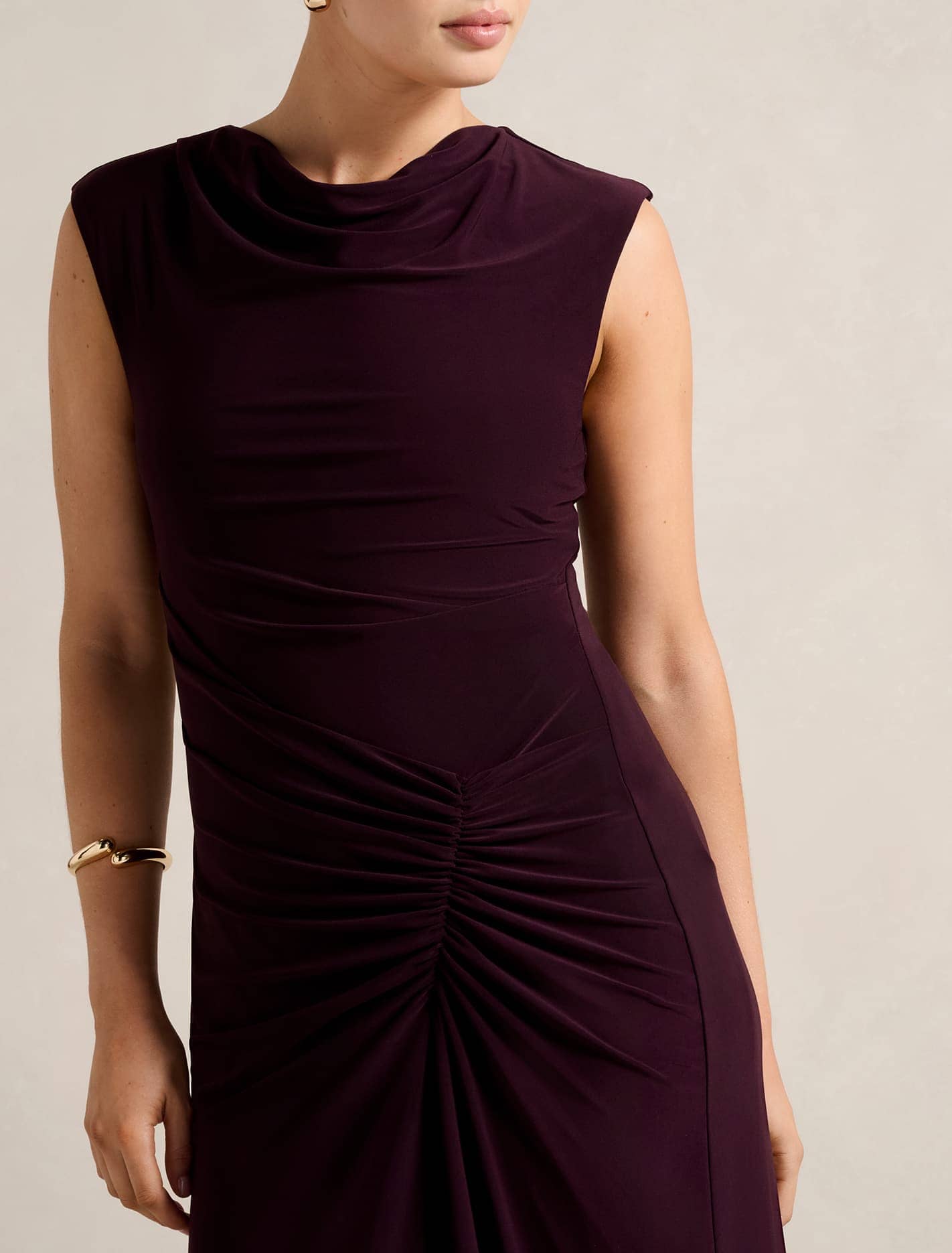Carrie Draped Bodycon Midi Dress Plum