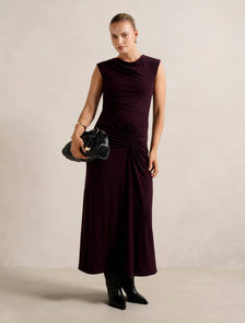 Carrie Draped Bodycon Midi Dress Plum