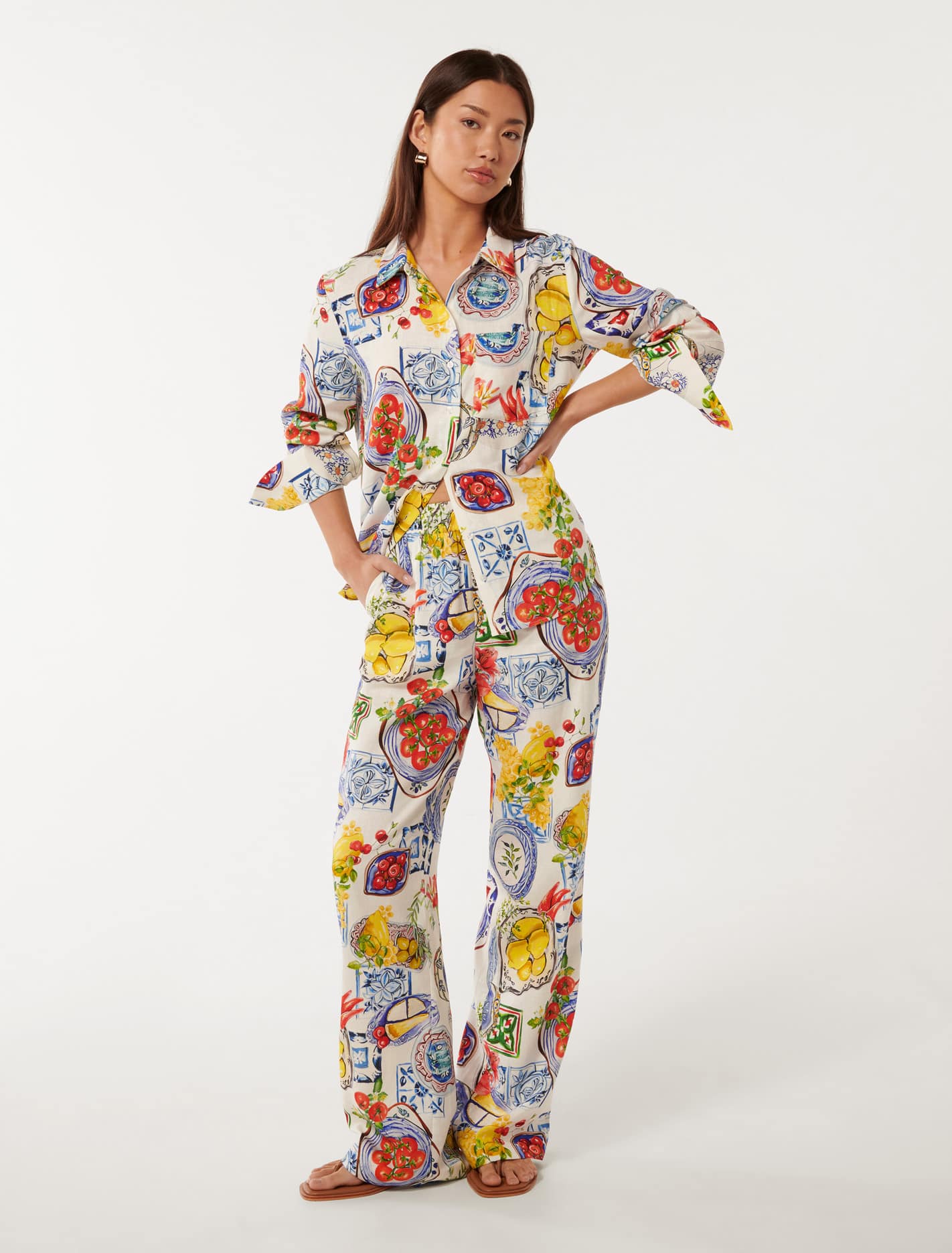Saige Linen Wide-Leg Pants Sorrento Tile Co-ord