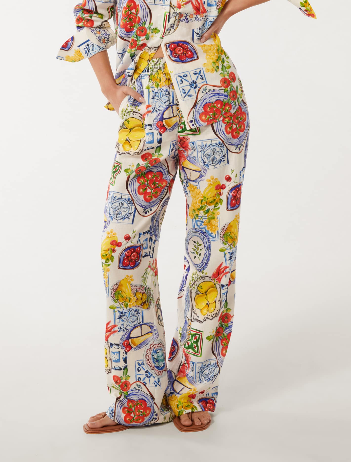 Saige Linen Wide-Leg Pants Sorrento Tile Co-ord