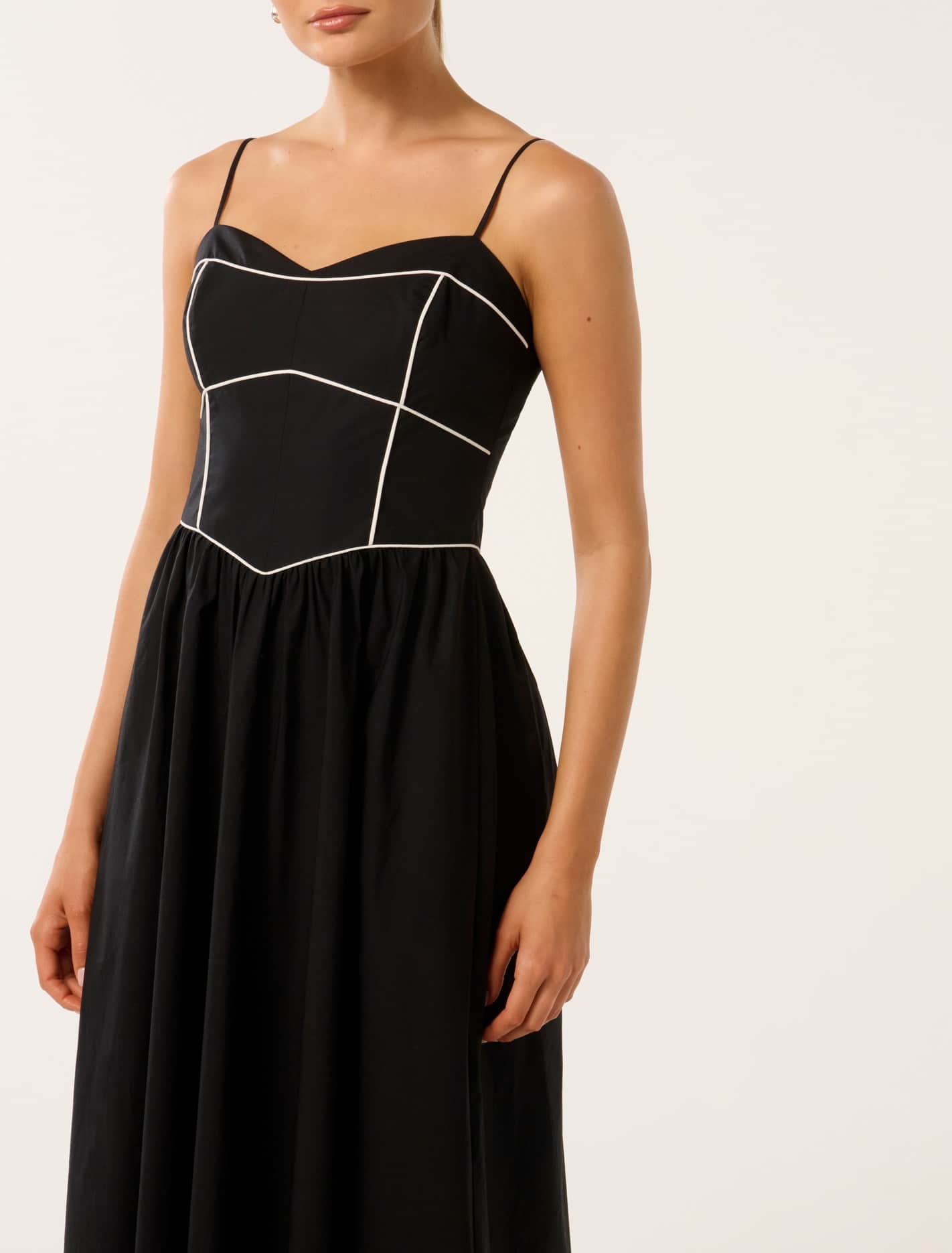 Gemma Contrast Stitch Midi Dress Black Tipped