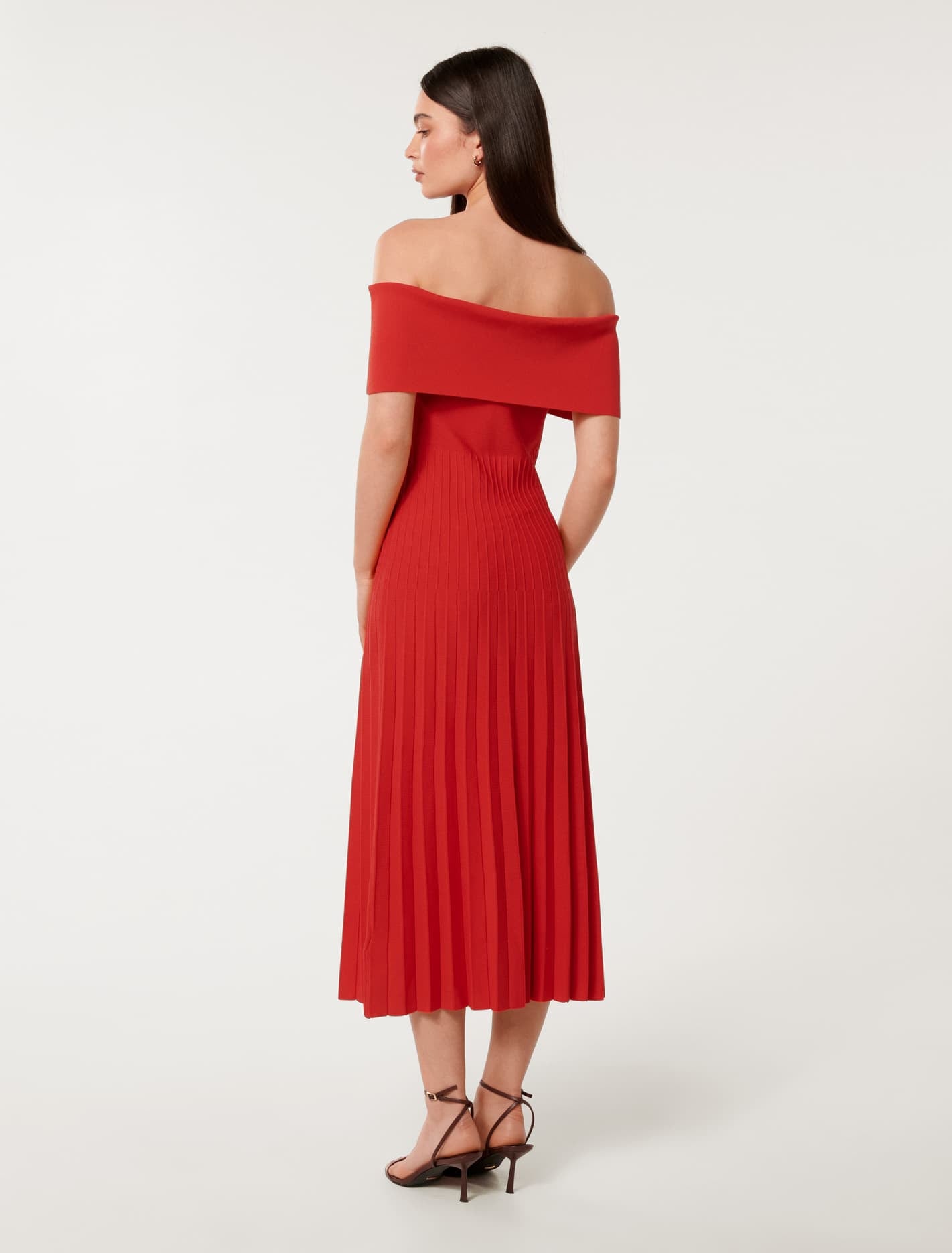 Skye Bardot Knit Midi Dress Flame Scarlet