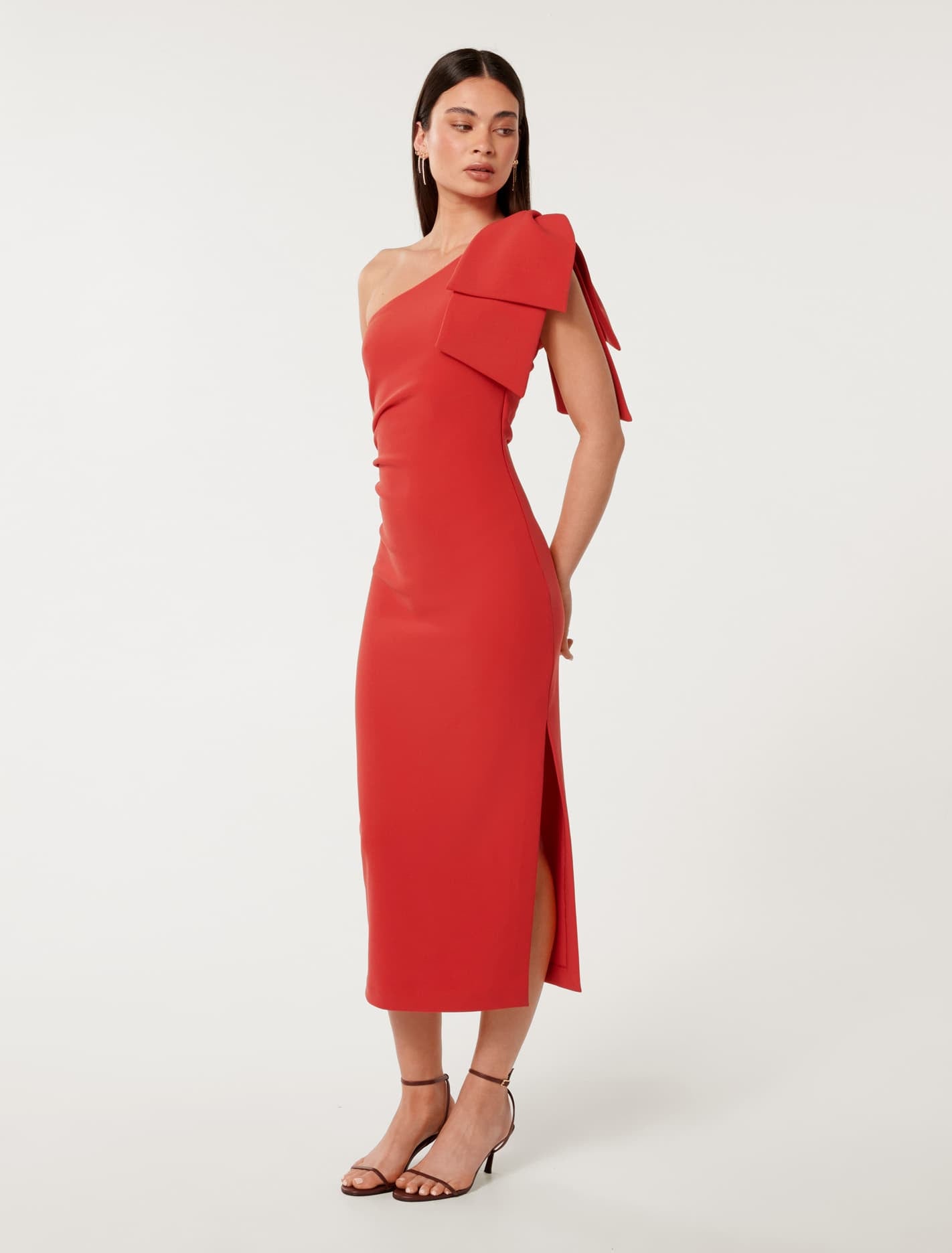 Jade Bow Bodycon Midi Dress Cherry Tomato