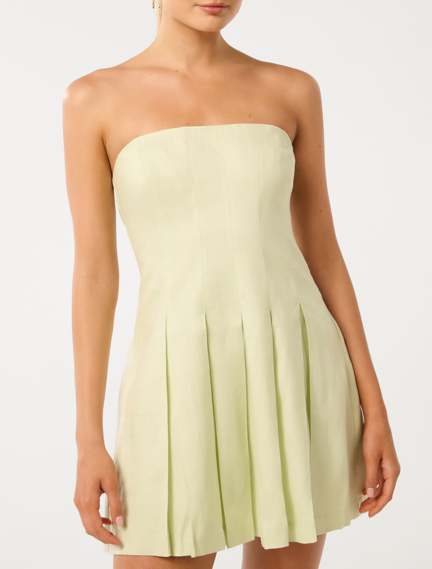 Susie Strapless Pleated Linen Mini Meadow Mist