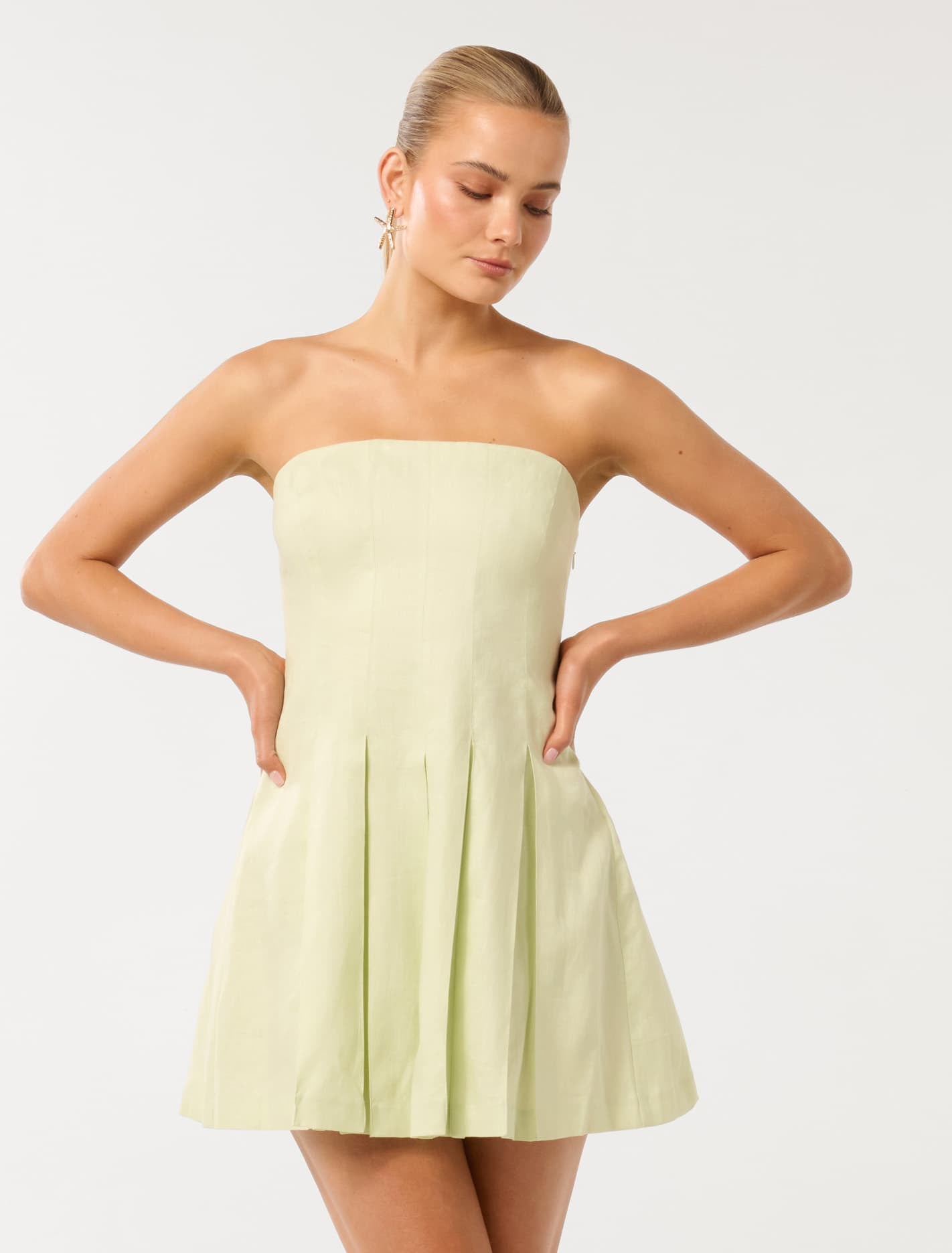 Susie Strapless Pleated Linen Mini Meadow Mist