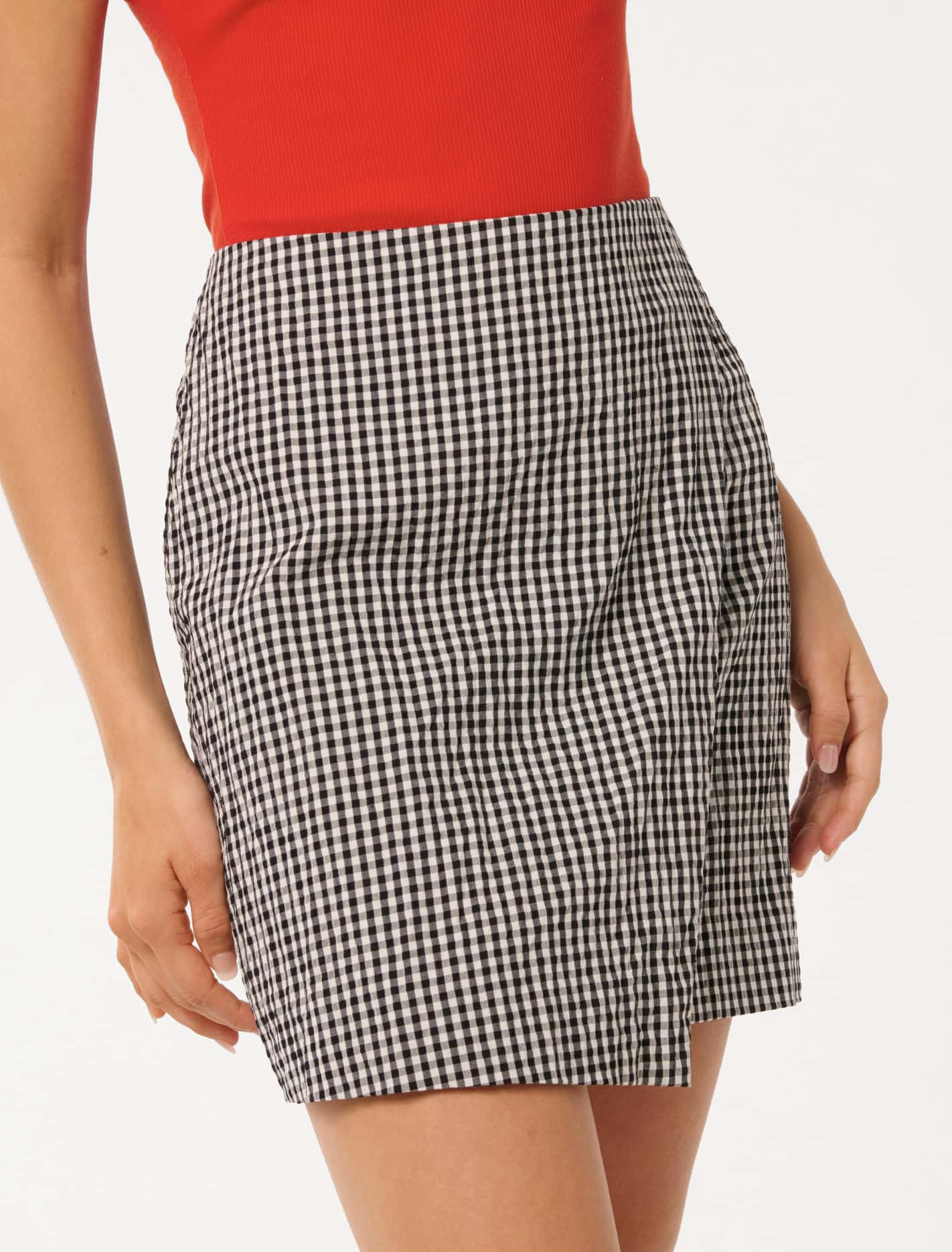 Nolani Gingham Wrap Mini Skirt Mono Check