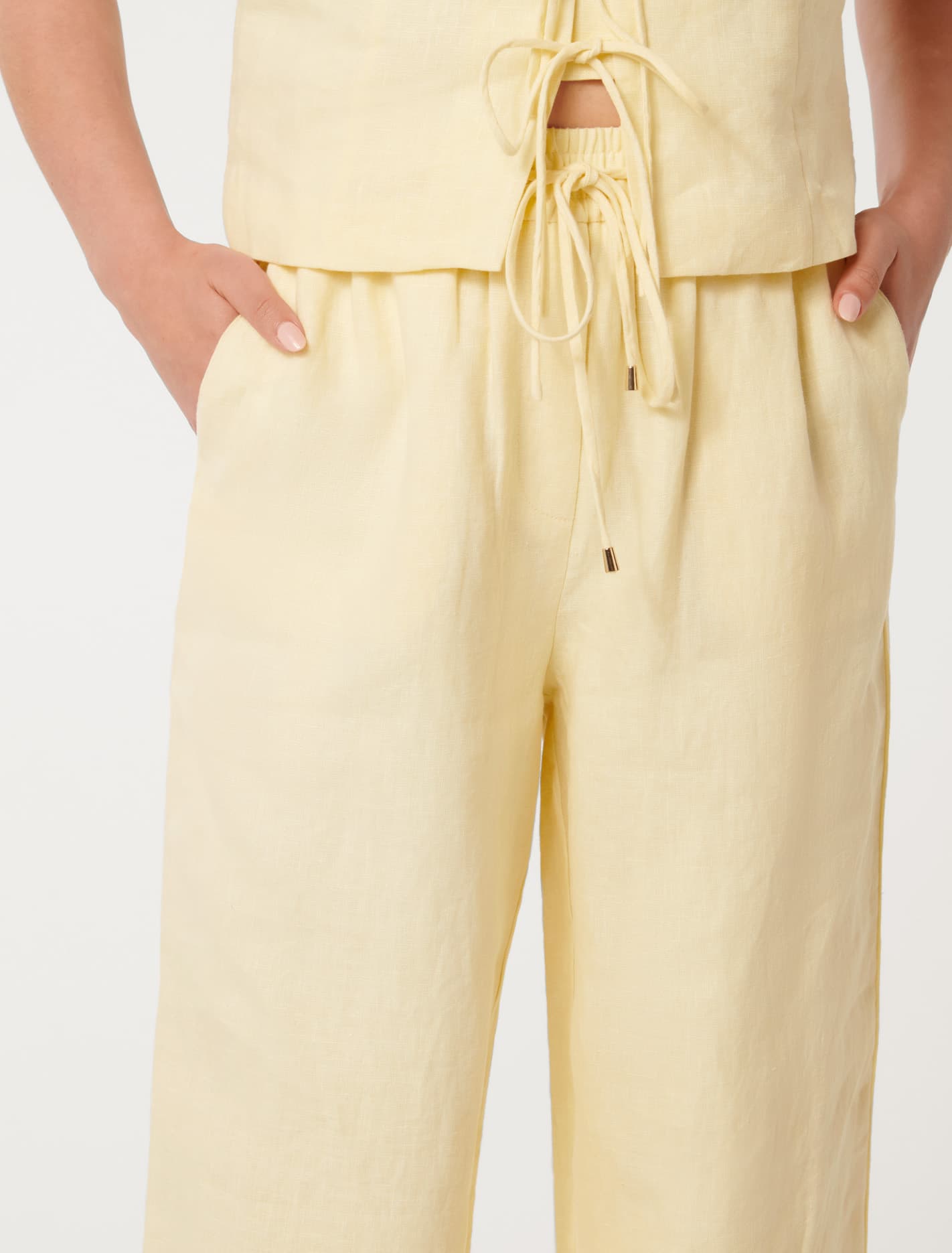 Erin Linen Drawstring Trousers Lemon Drop Co-ord