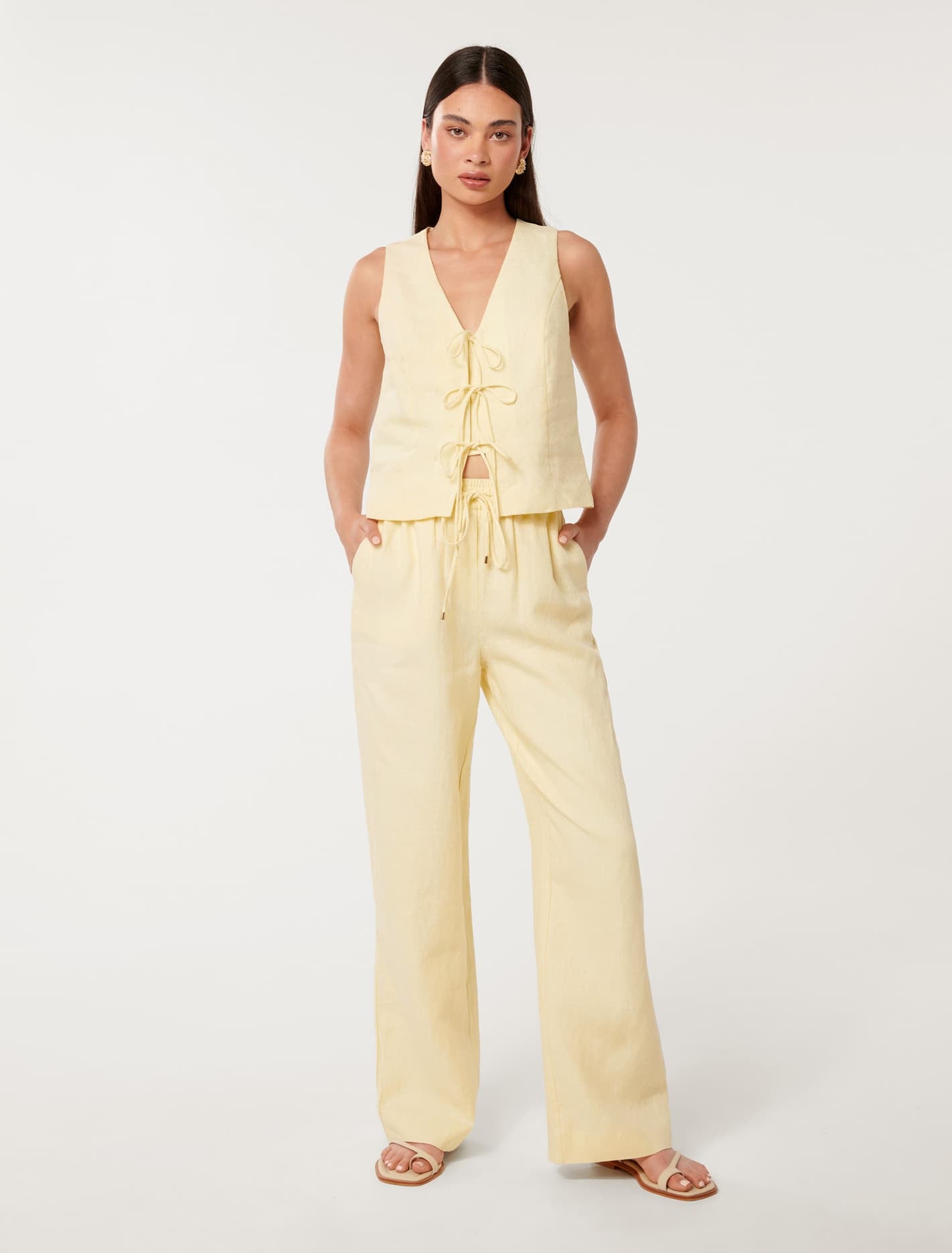 Erin Linen Drawstring Trousers Lemon Drop Co-ord