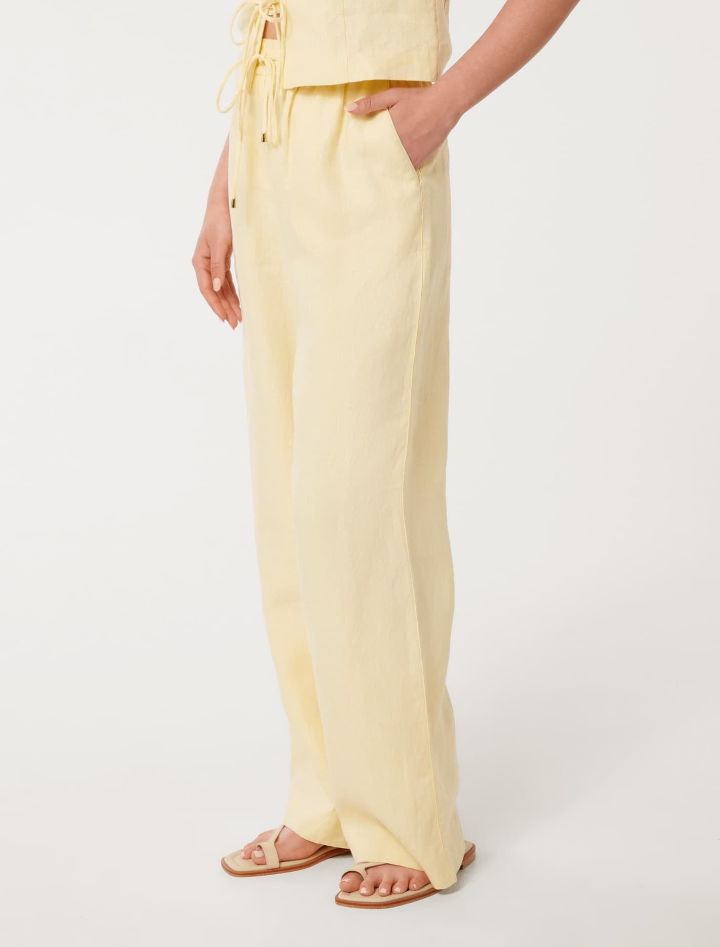 Erin Linen Drawstring Trousers Lemon Drop Co-ord
