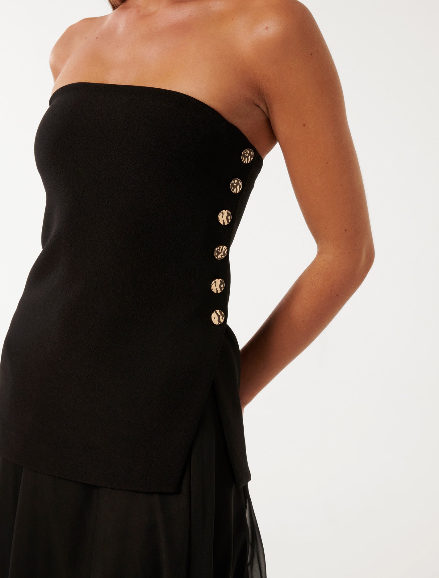 Bianca Button-Side Strapless Top Black