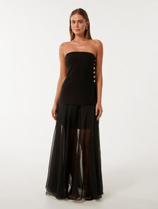 Bianca Button-Side Strapless Top Black