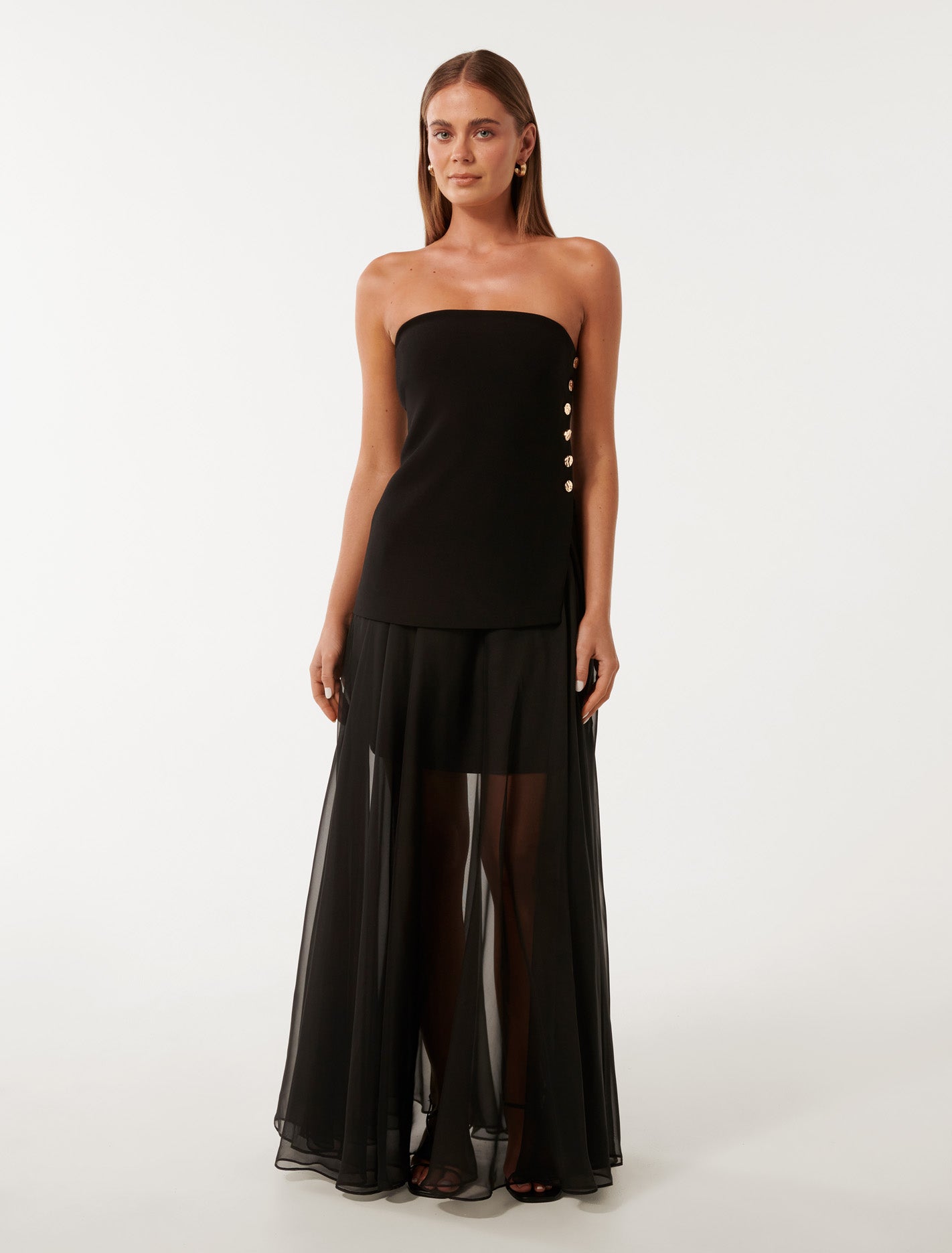 Bianca Button-Side Strapless Top Black