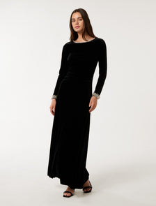Kehlani Embellished Velvet Maxi Dress Black