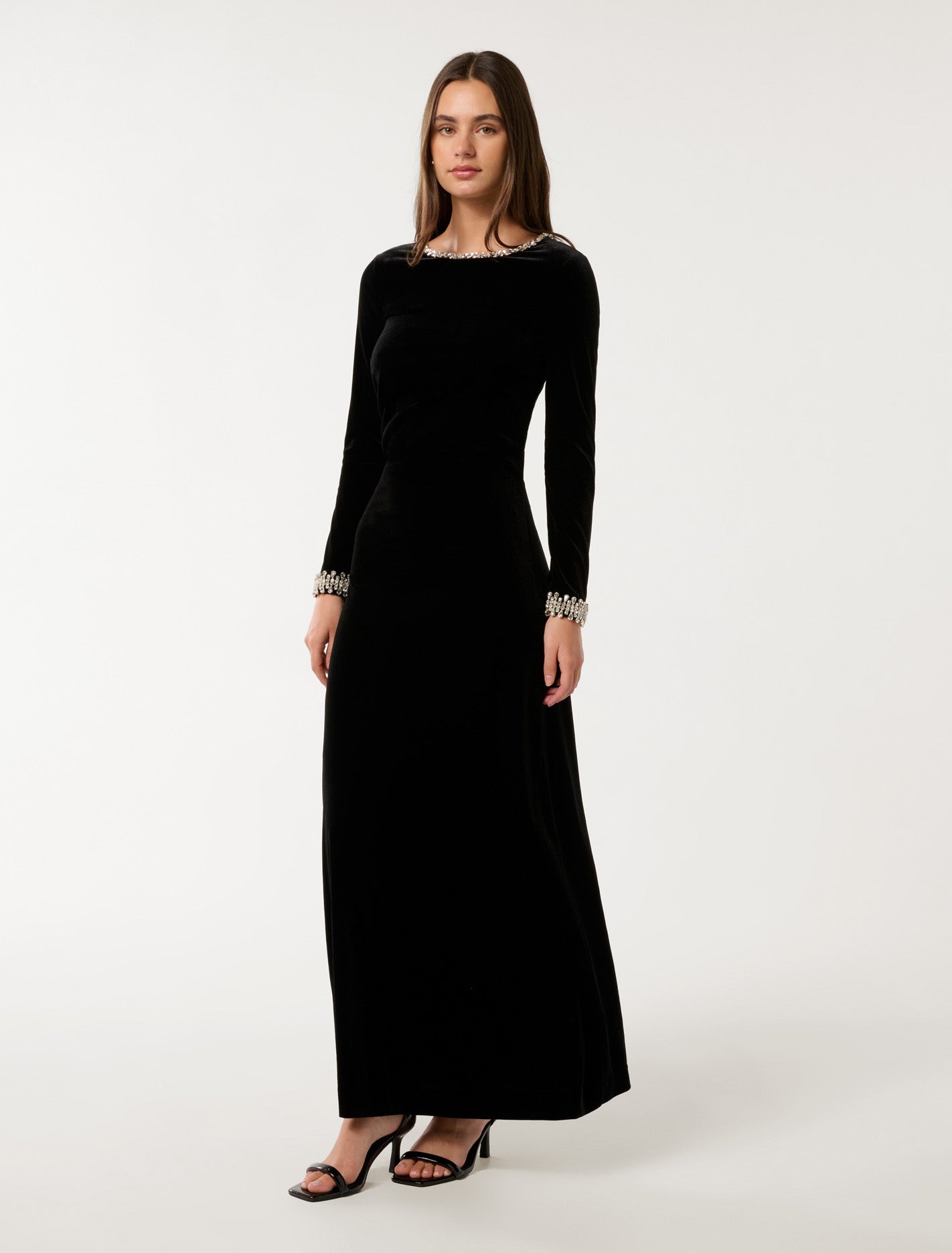 Kehlani Embellished Velvet Maxi Dress Black