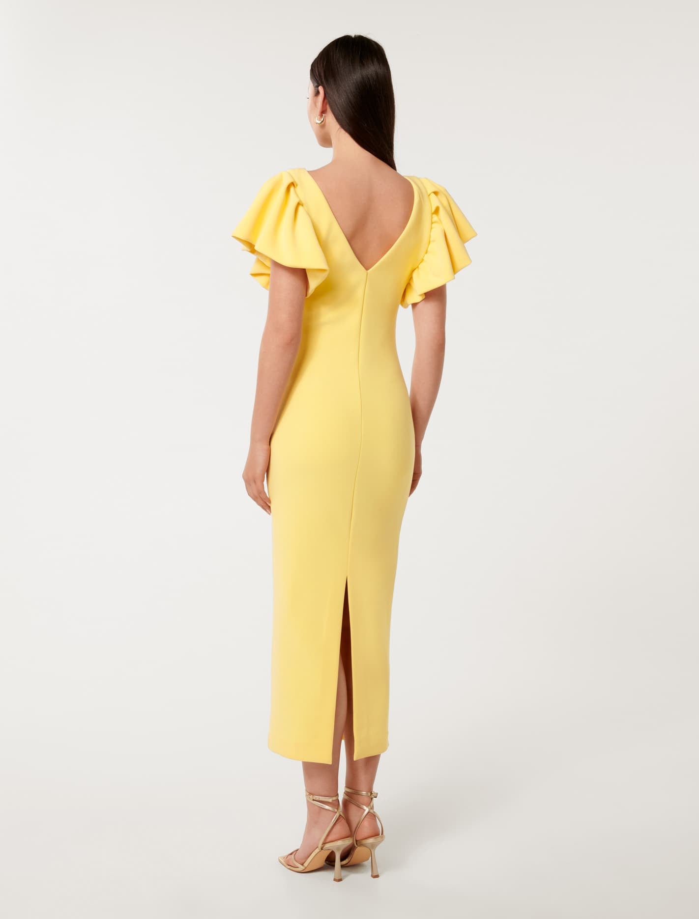 Liz Frill-Sleeve Bodycon Dress Lisbon Lemon