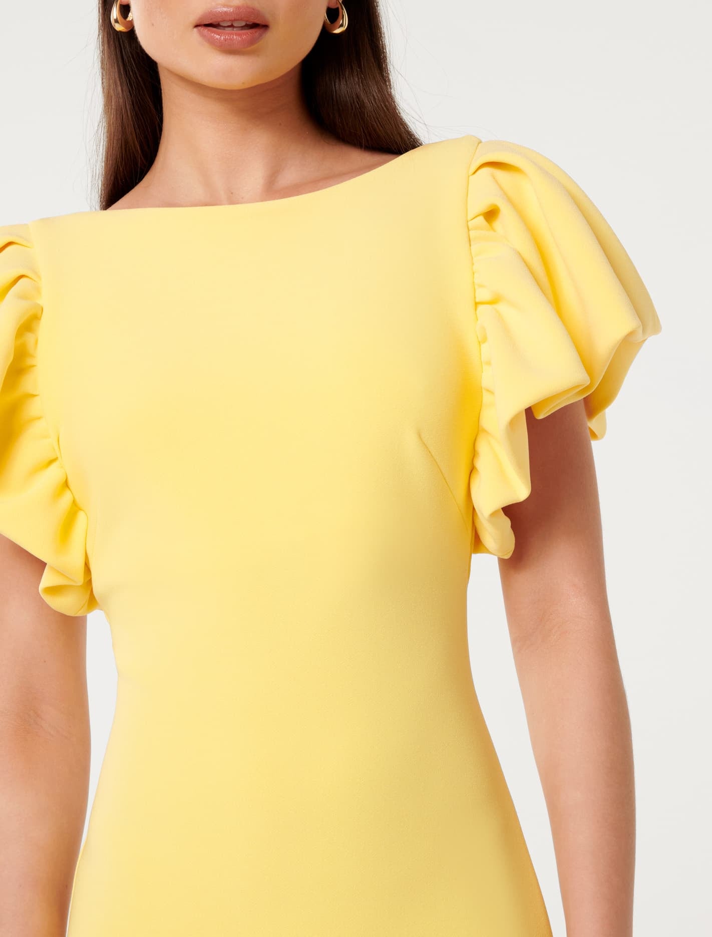 Liz Frill-Sleeve Bodycon Dress Lisbon Lemon