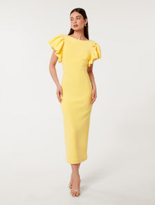 Liz Frill-Sleeve Bodycon Dress Lisbon Lemon