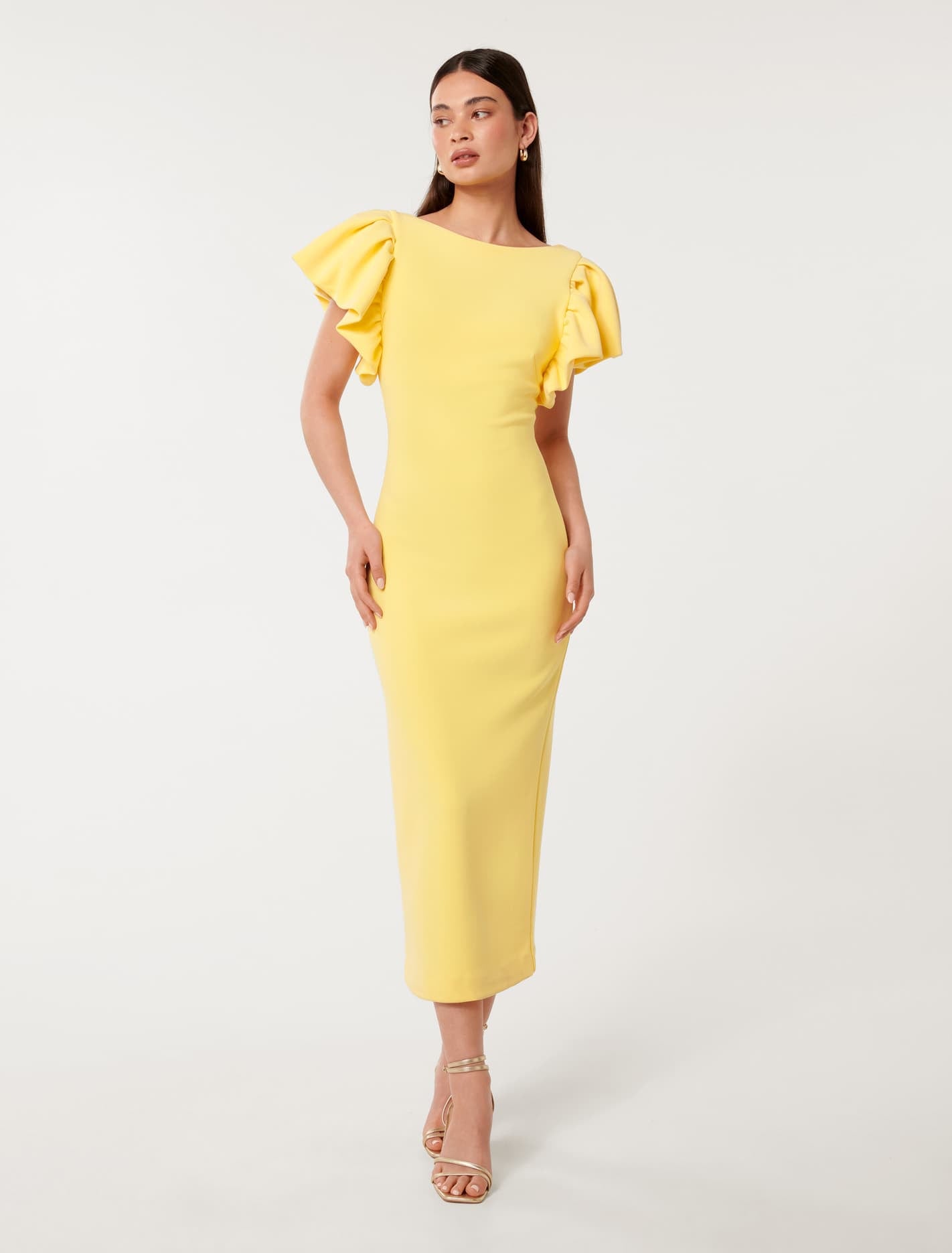 Liz Frill-Sleeve Bodycon Dress Lisbon Lemon