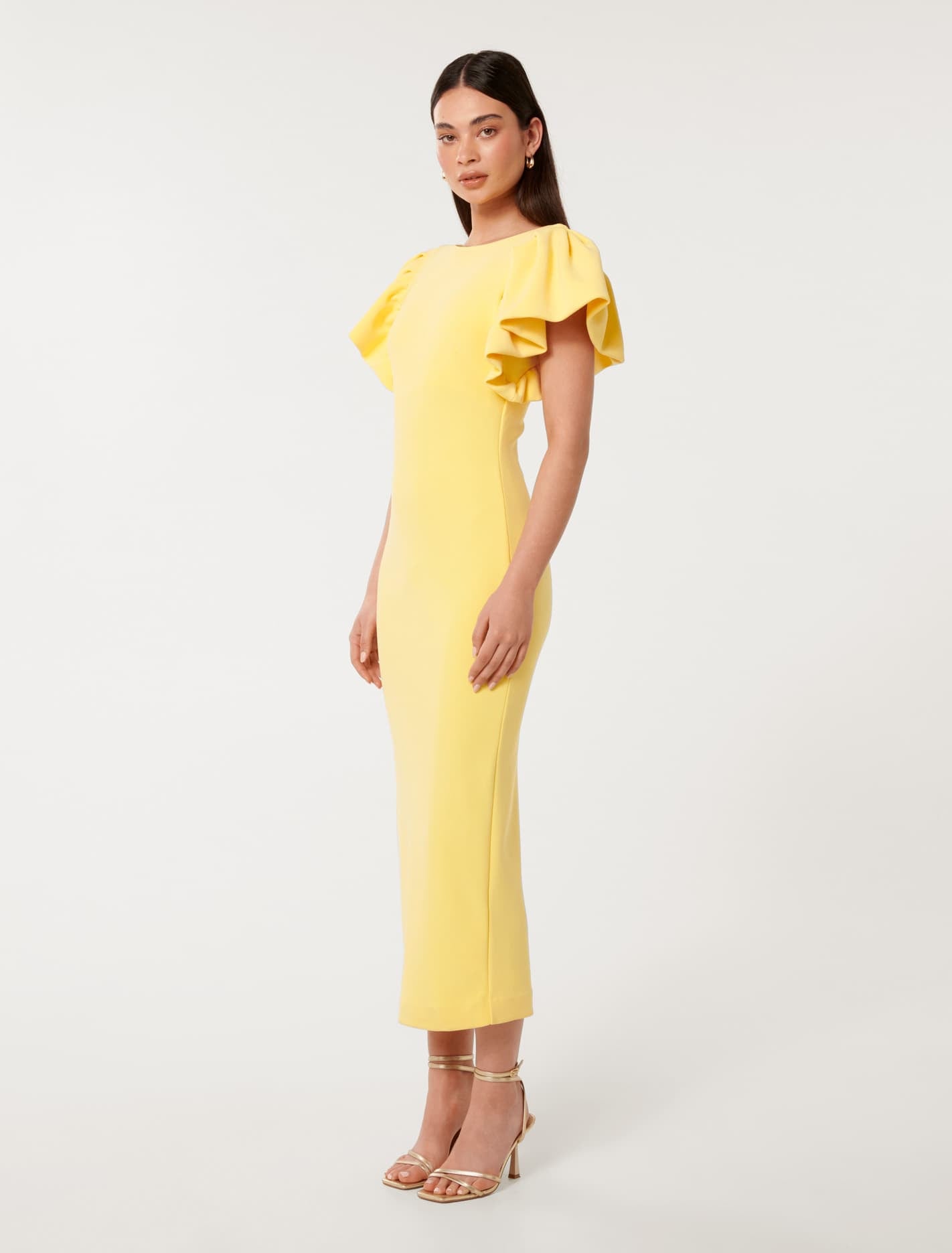Liz Frill-Sleeve Bodycon Dress Lisbon Lemon